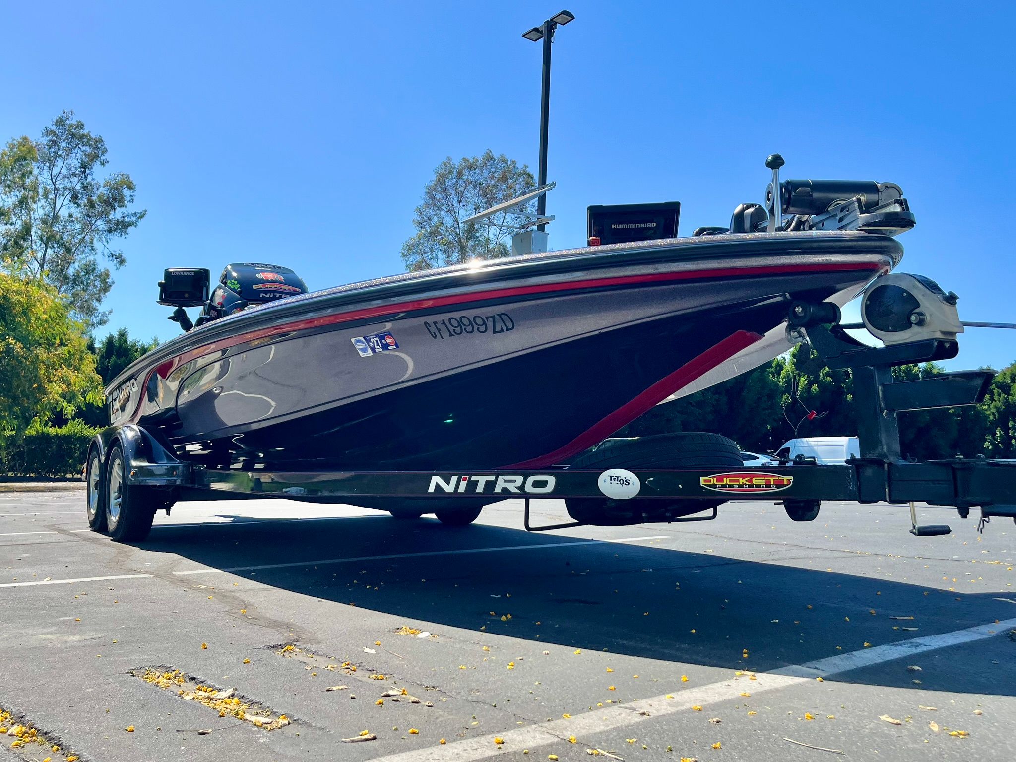2013 Nitro Z-9 boat parked on trailer outdoors.