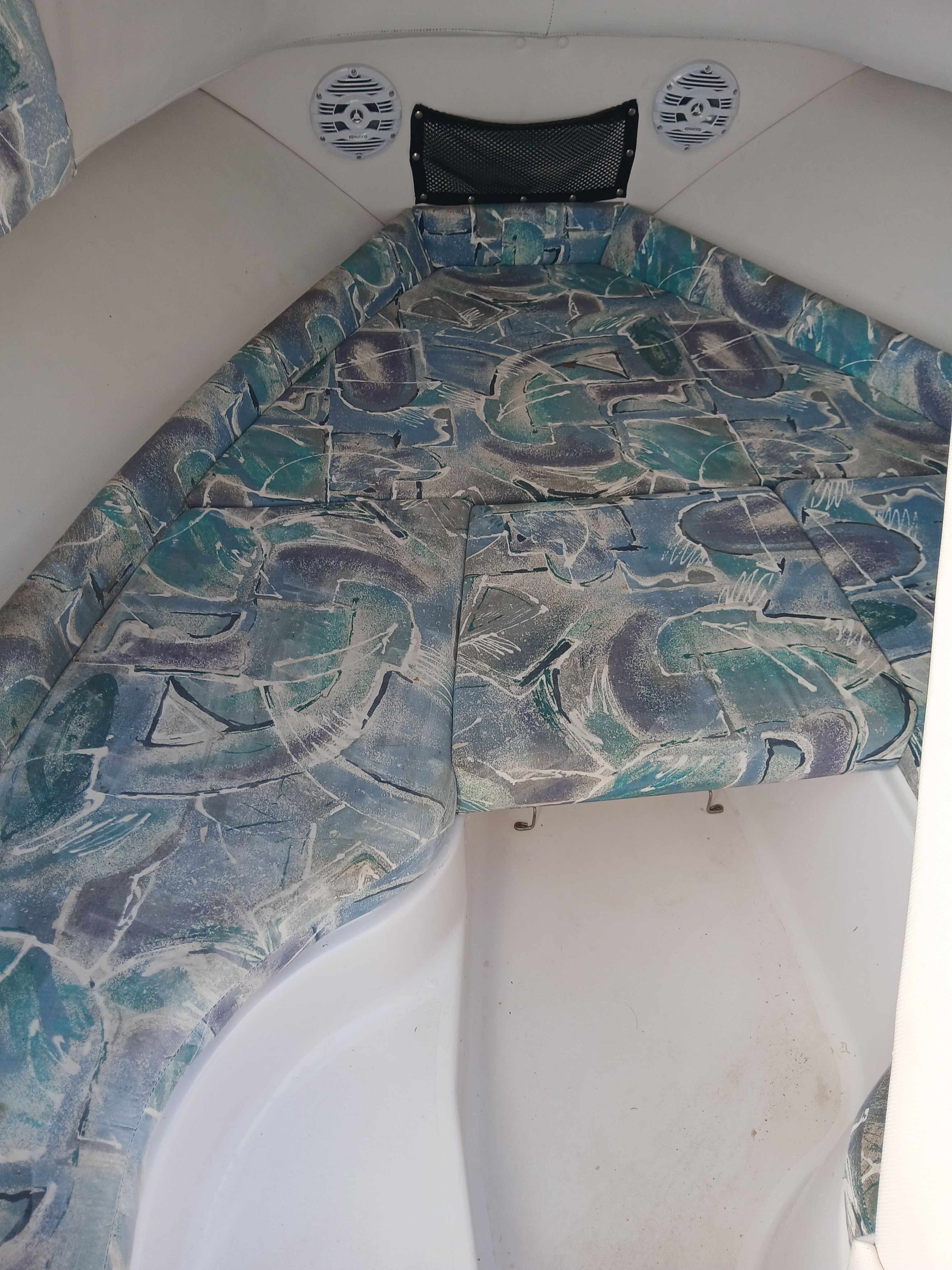Interior of the 1999 Pro-Line 201 Walkaround with patterned upholstery.