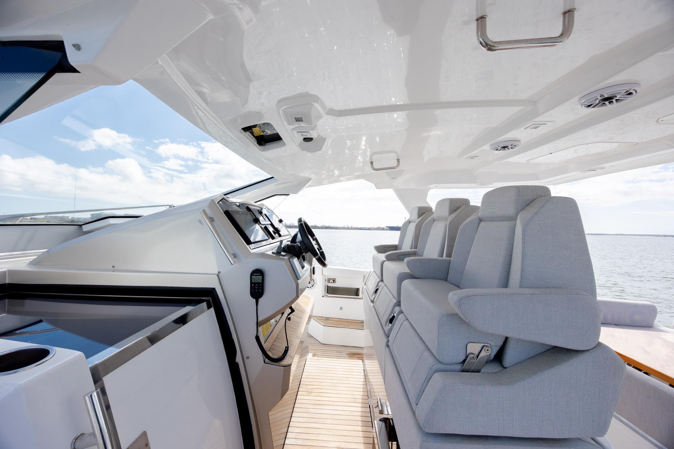 2019 Azimut Verve 40 yacht interior with modern helm and seating.