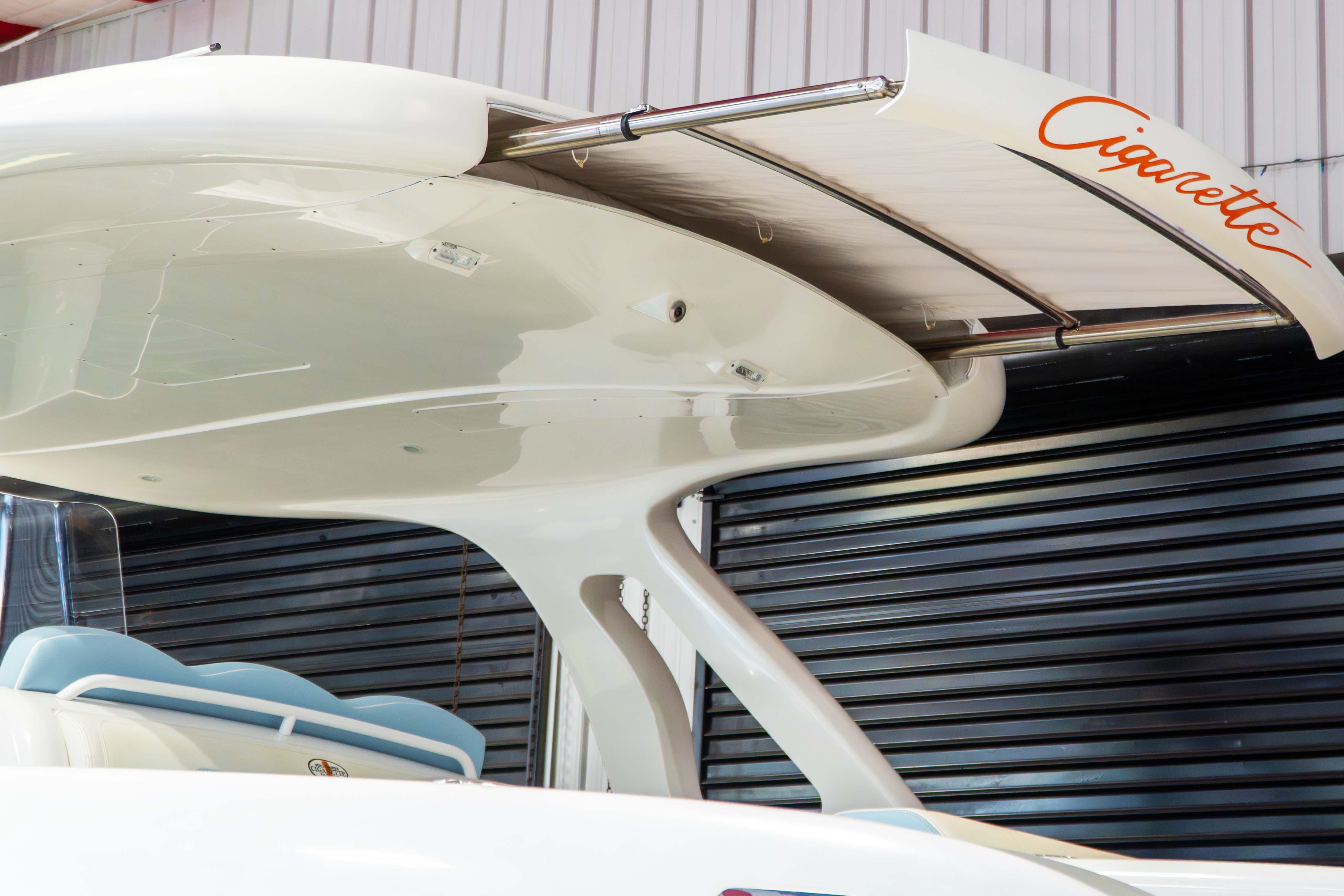 2019 Cigarette 41' Nighthawk SD Edition boat with sleek design and branding.