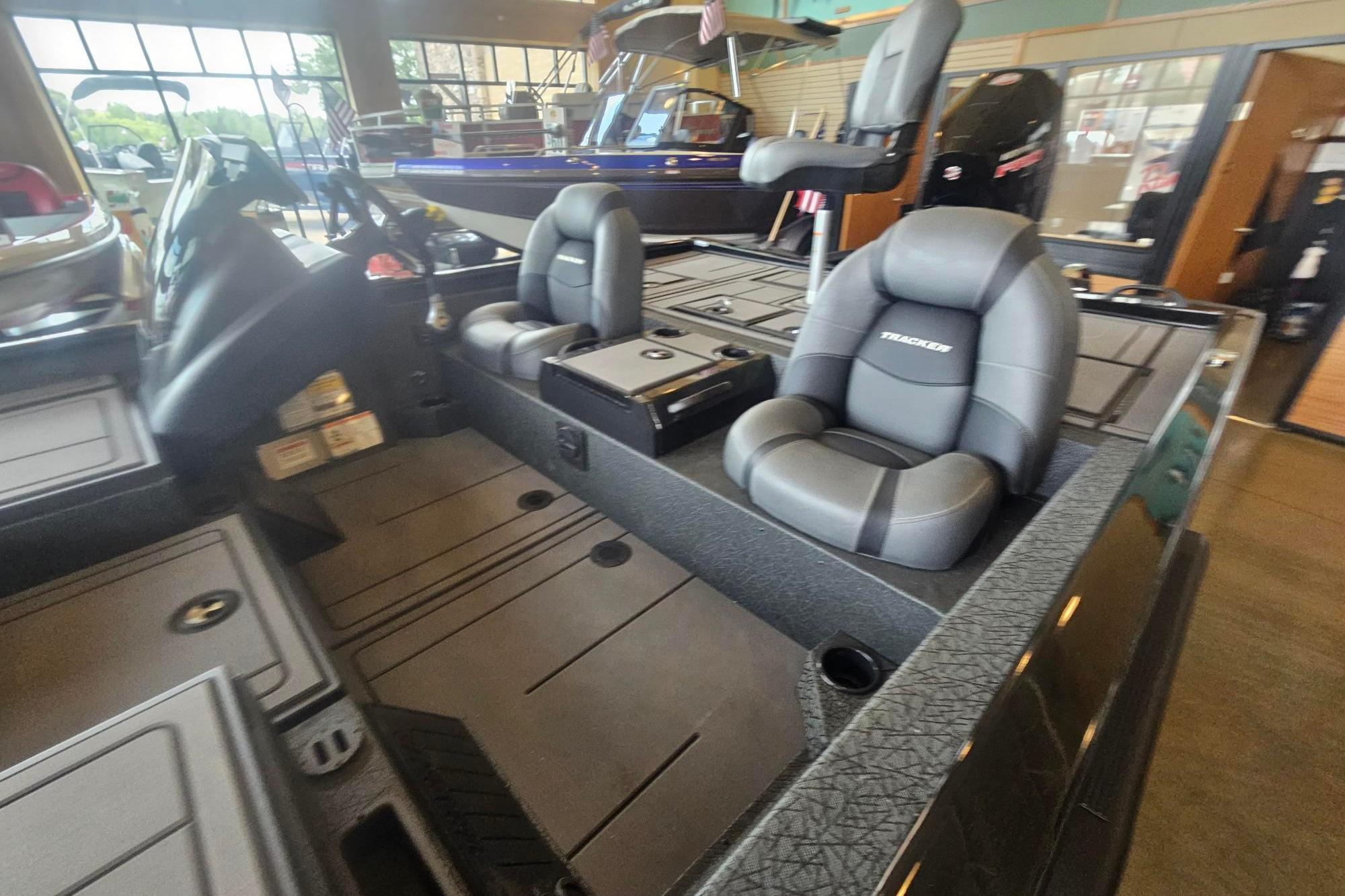 2026 Tracker Savage 215 boat interior with sleek seating and modern design.