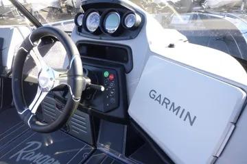 2026 Ranger 621FS Cup Equipped boat dashboard with Garmin navigation system.