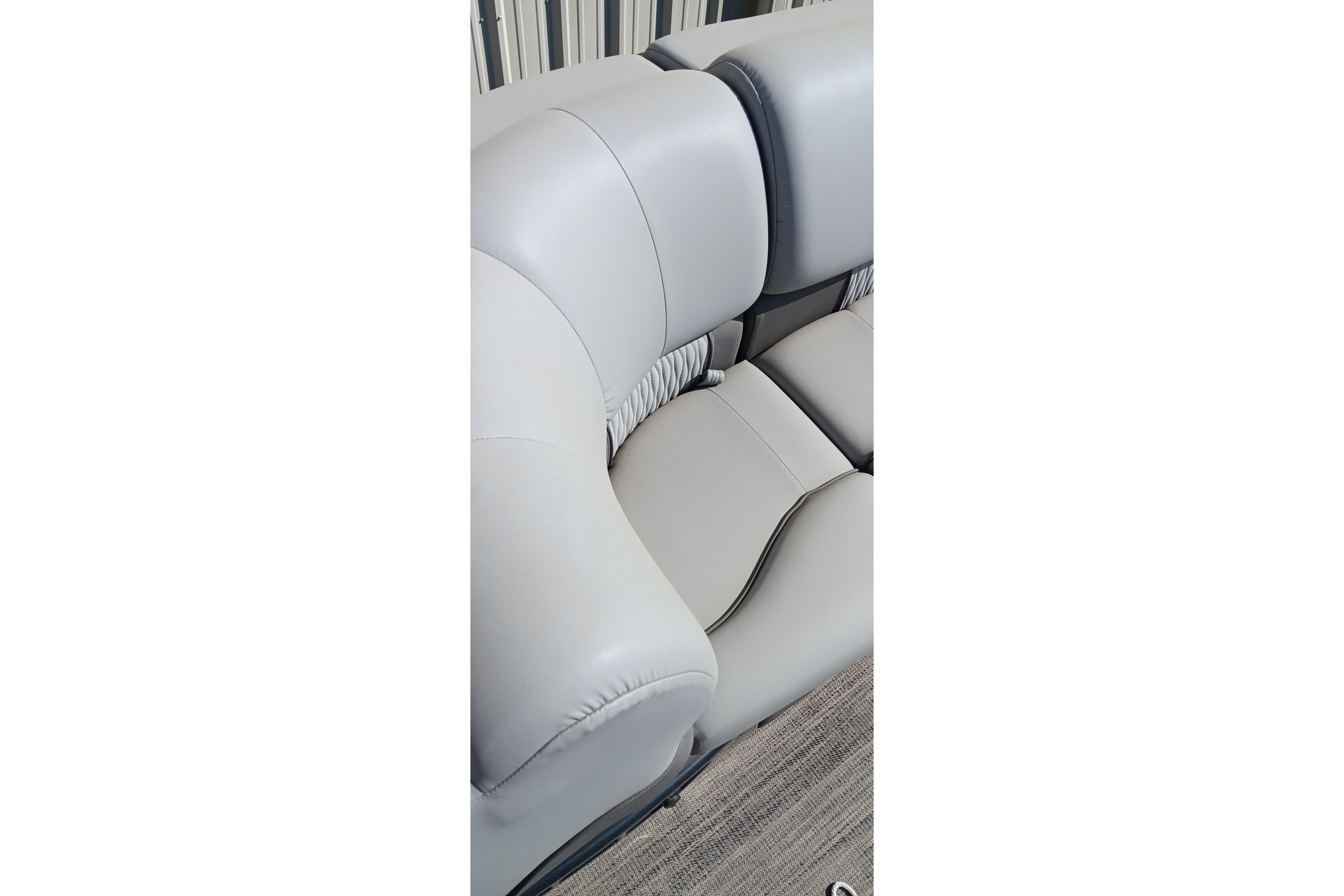2023 Ranger 2500LS boat interior with gray cushioned seating.