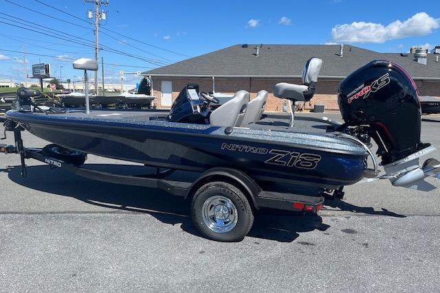 2026 Nitro Z18 Pro boat with sleek design and powerful engine, parked outdoors.