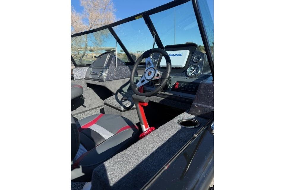 2026 Ranger VS1782SC Angler boat interior with steering wheel and navigation system.