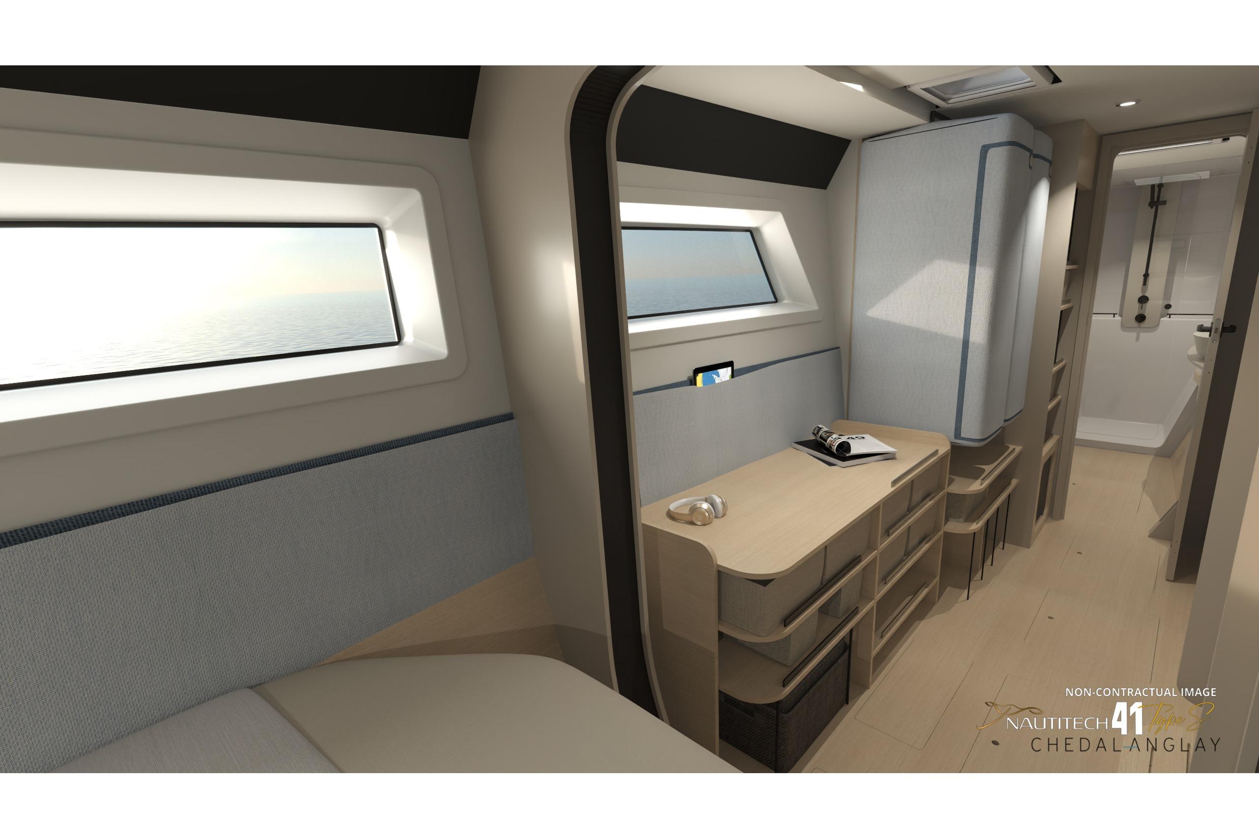 Interior of 2026 Nautitech 41 Type S catamaran cabin.
