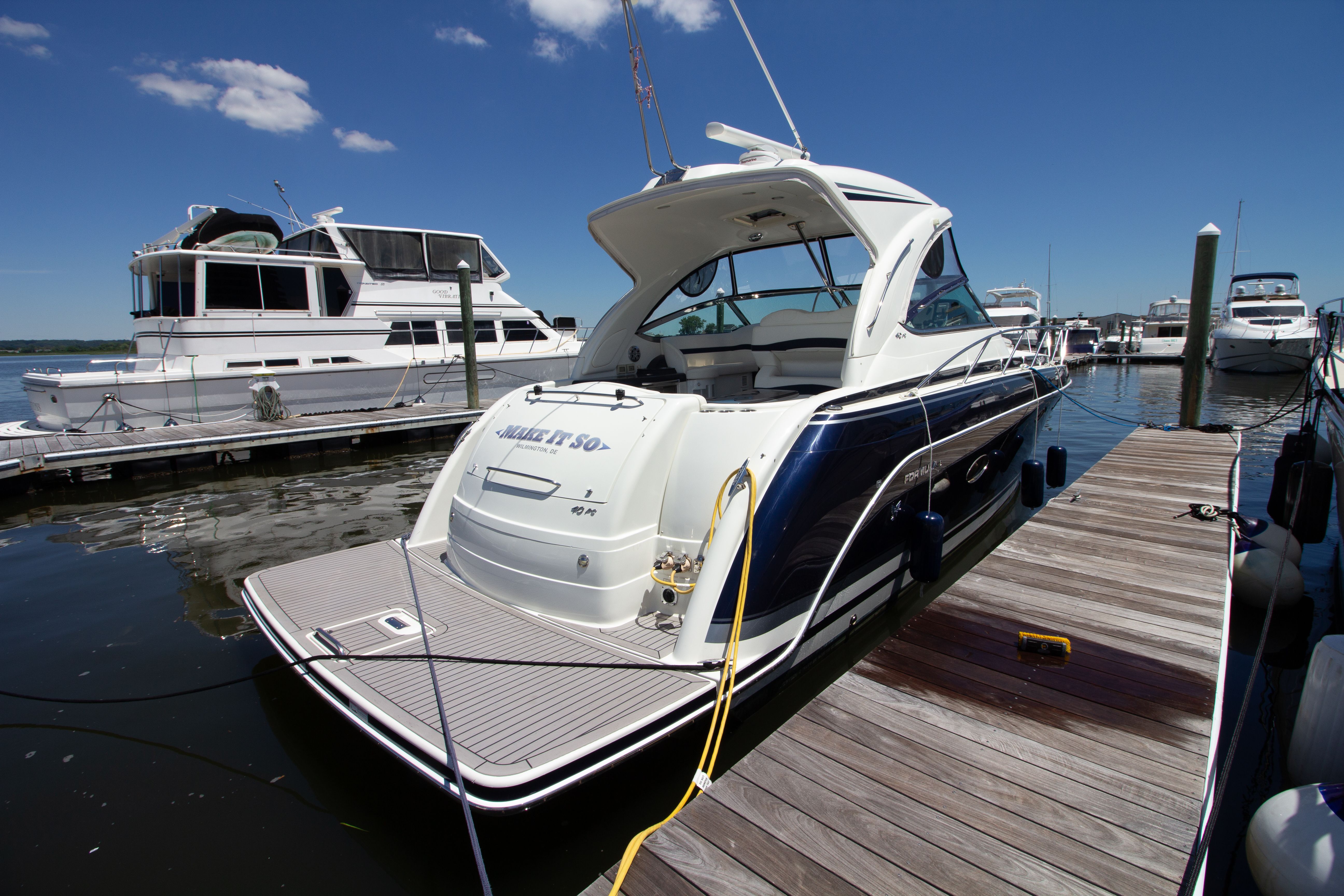 2016 Formula 40 Performance Cruiser docked at marina.