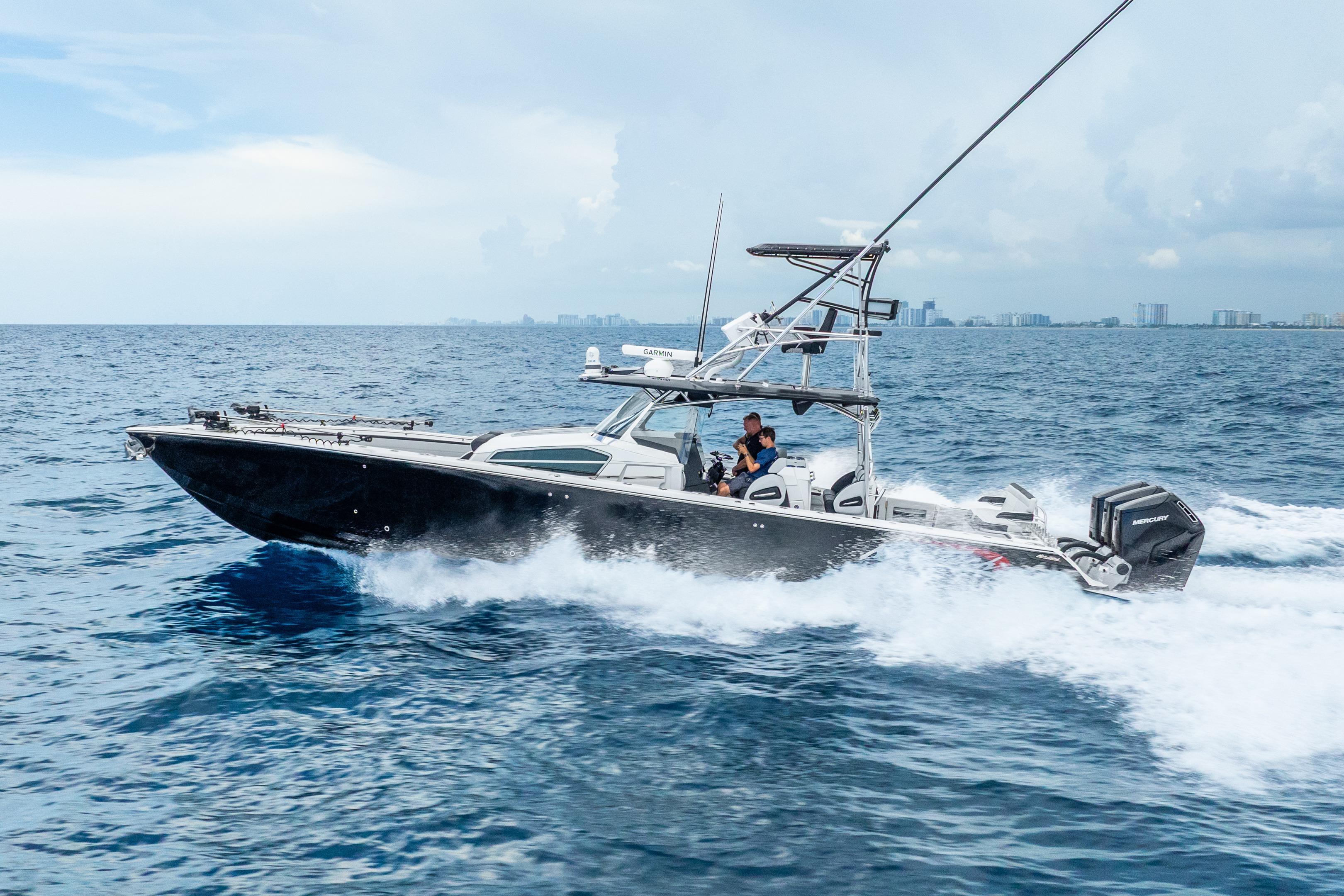 2024 Nor-Tech 452 Super Fish cruising on open water, showcasing speed and design.