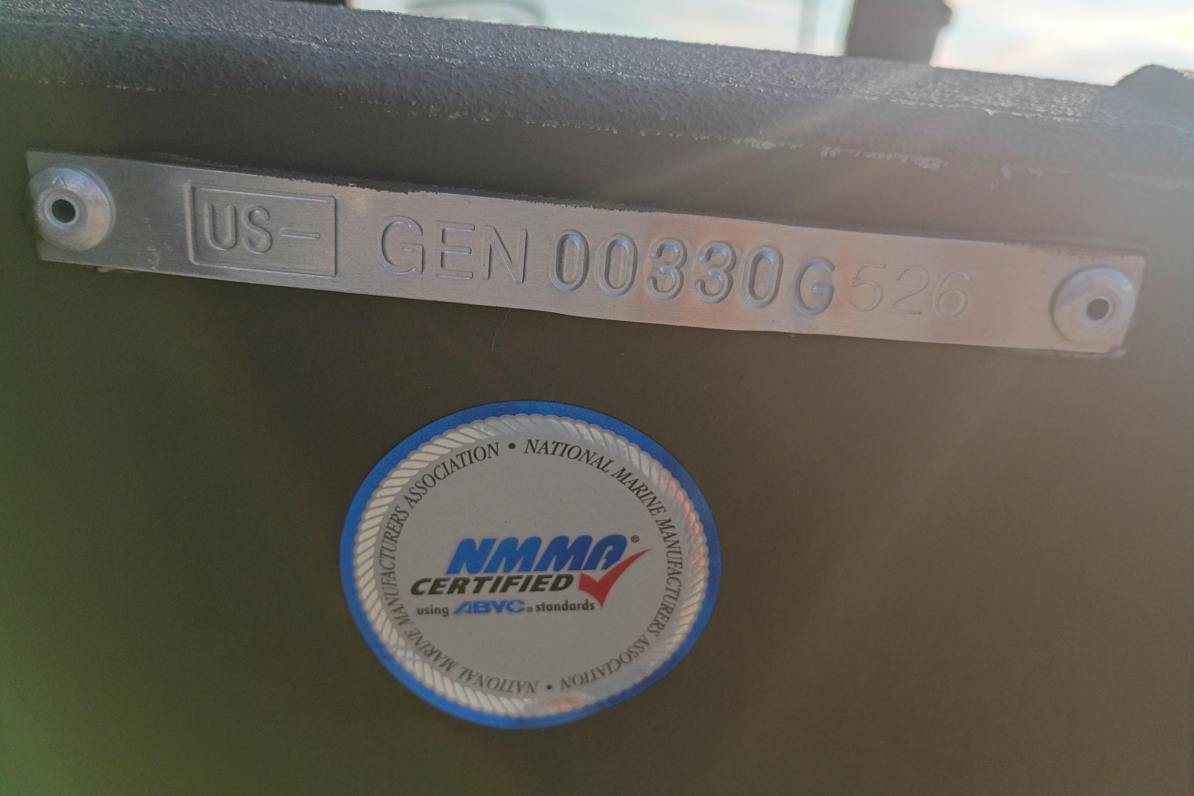 2026 G3 Gator Tough 16 FL boat with NMMAC certification label and serial number.
