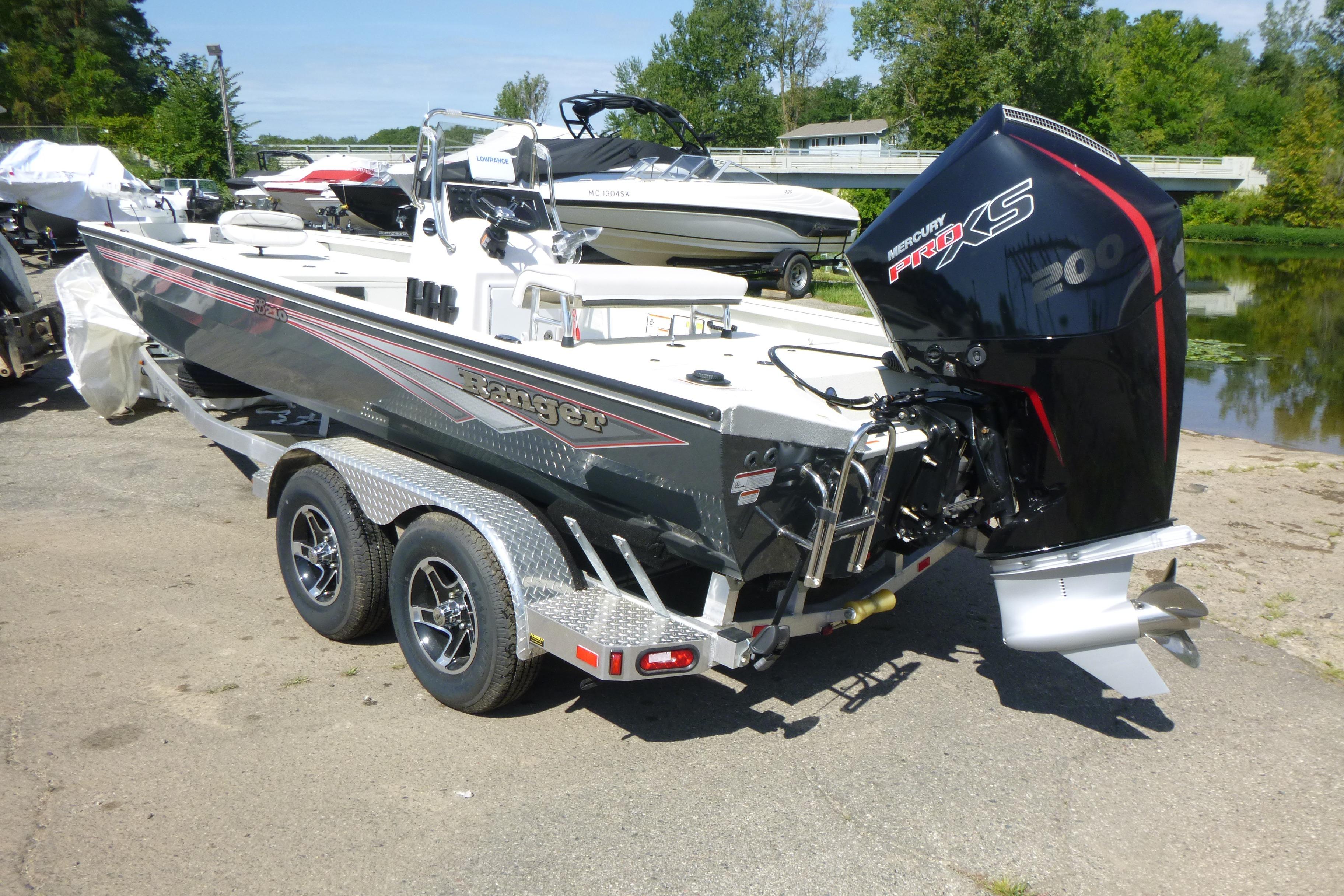 2025 Ranger RB210 boat with Mercury Pro XS engine on a trailer.