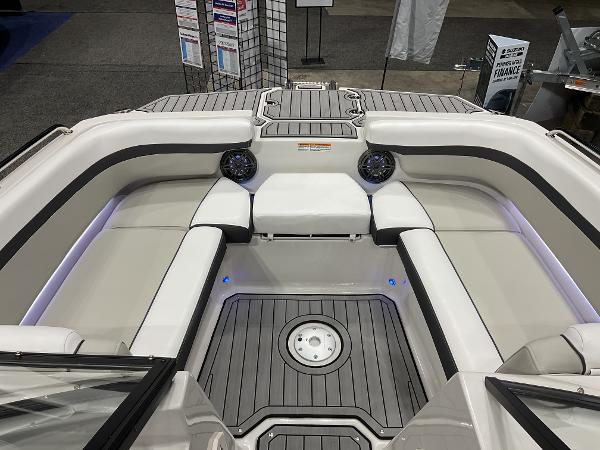 2024 Starcraft SVX 190 OB DC boat interior with cushioned seating and modern design.