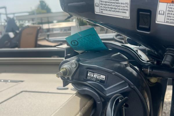 2025 G3 Gator Tough 18 CCJ boat engine detail with visible label and components.