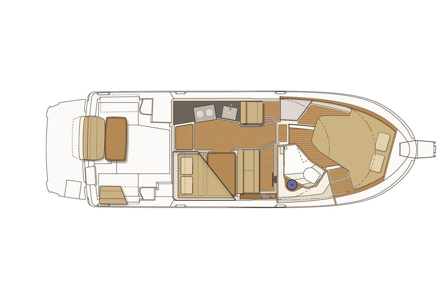Manufacturer Provided Image: 2017 Ranger Tugs R-29 CB interior layout with cabin, seating, and kitchen area.