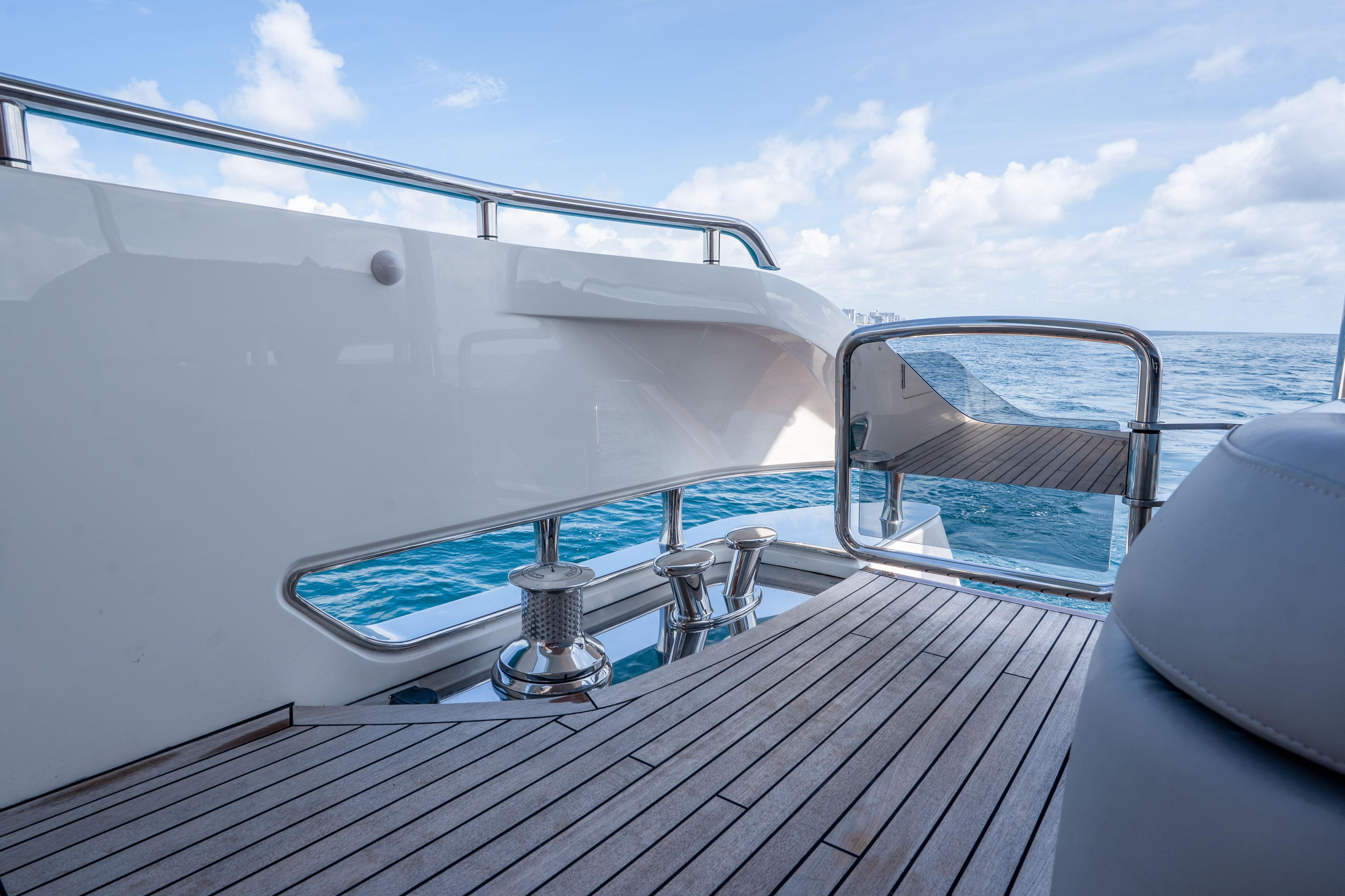 Luxurious 2020 Princess Y85 yacht deck with ocean view and sleek design.