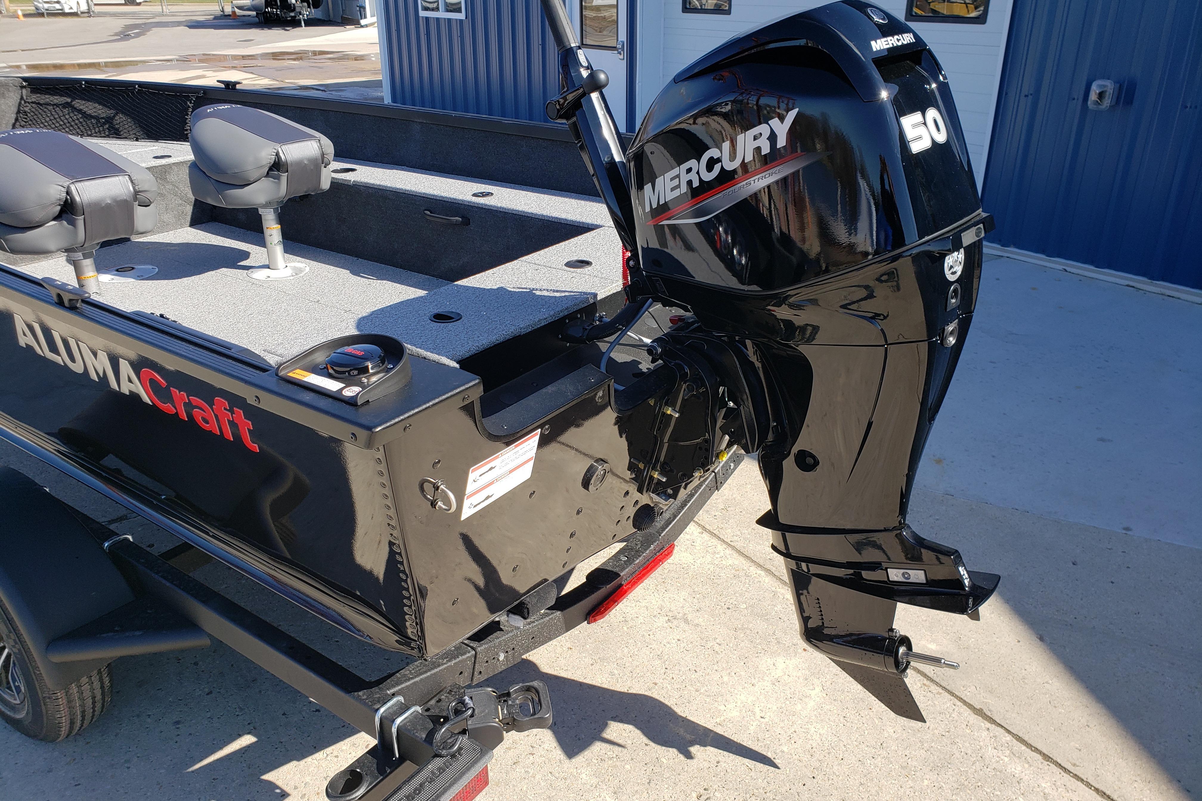 2026 Alumacraft Classic 165 Tiller boat with Mercury 50 outboard motor.