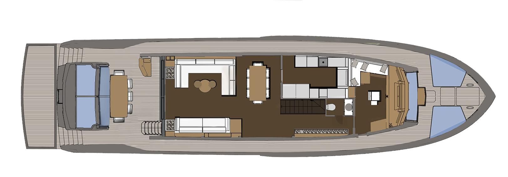 Floor plan of 2025 Numarine 26XP yacht, showcasing interior layout and design.