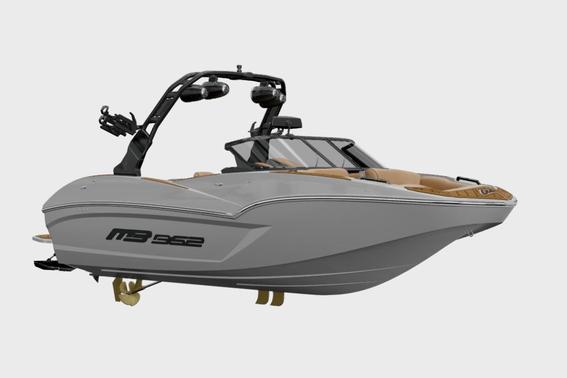 2026 MB B52 21 Alpha boat, sleek design, gray exterior, advanced features, luxury seating.
