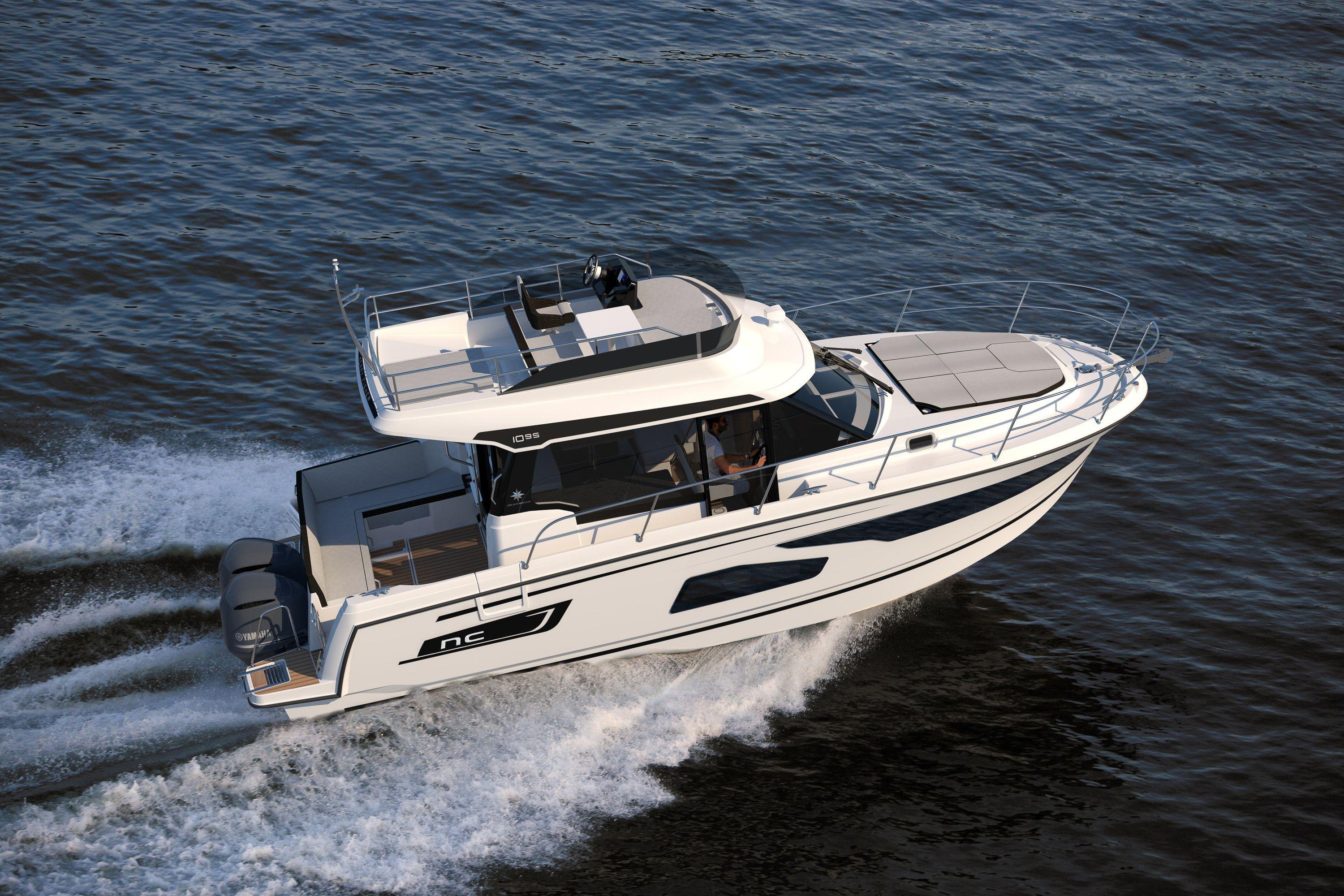 2025 Jeanneau NC 1095 Fly cruising on open water, showcasing sleek design and powerful engines.