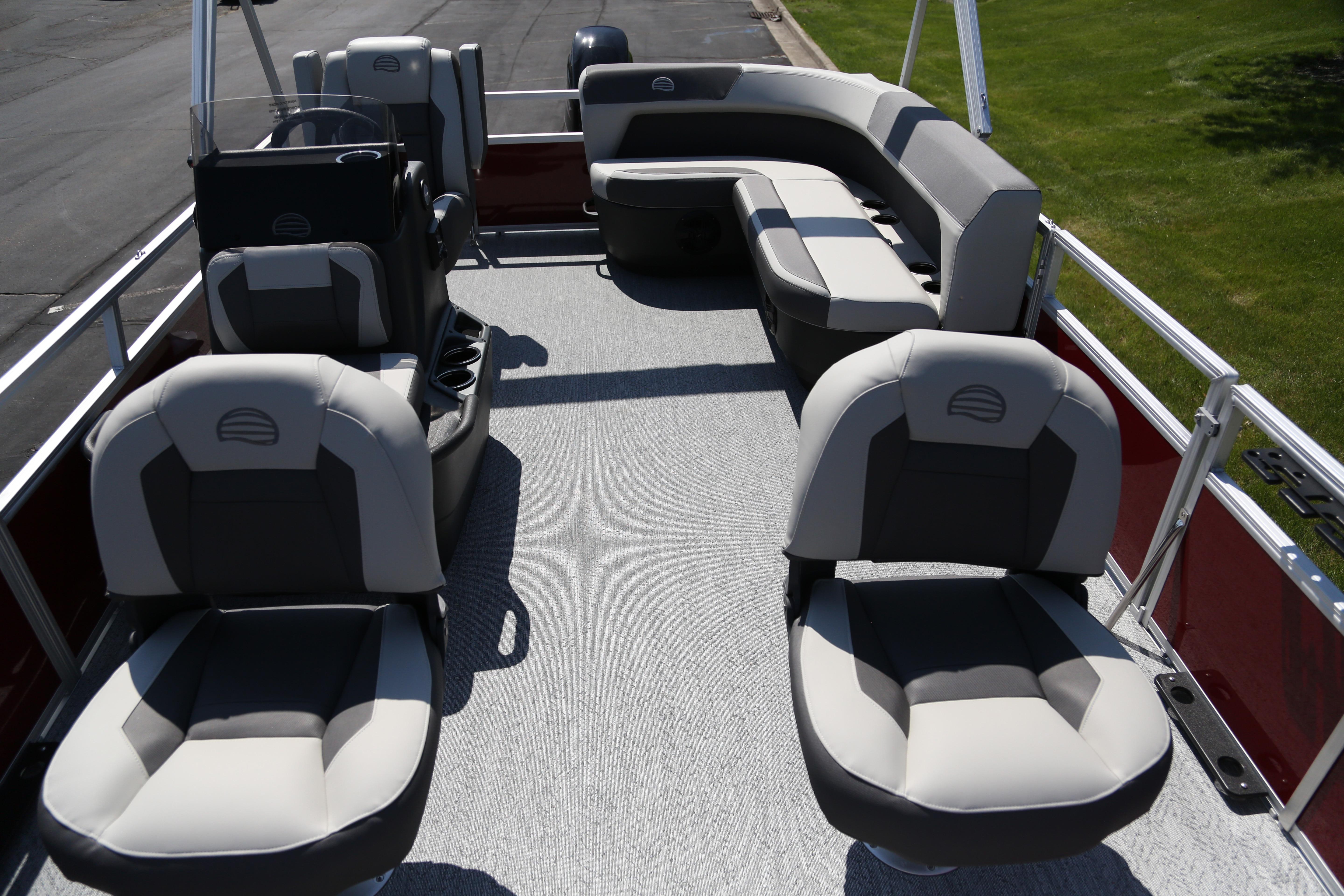 2026 Sun Tracker Bass Buggy 16 XL Select pontoon boat interior with seating arrangement.