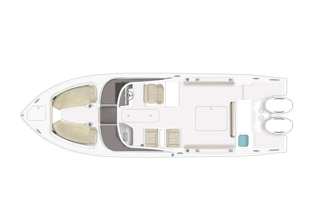 Manufacturer Provided Image: Top view of 2022 Pursuit DC 266 Dual Console boat layout.