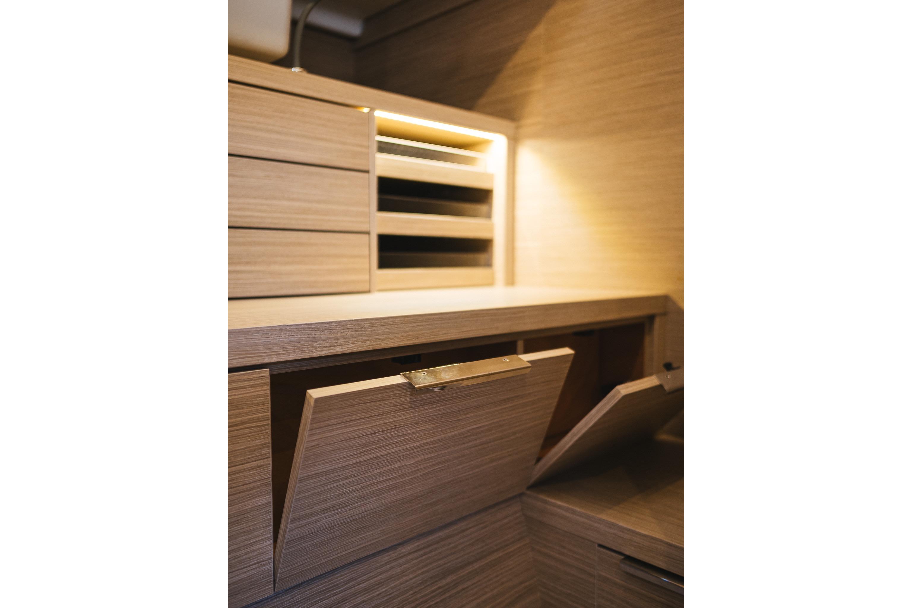 Modern wooden cabinetry in 2023 Lagoon LAGOON 51 yacht interior.