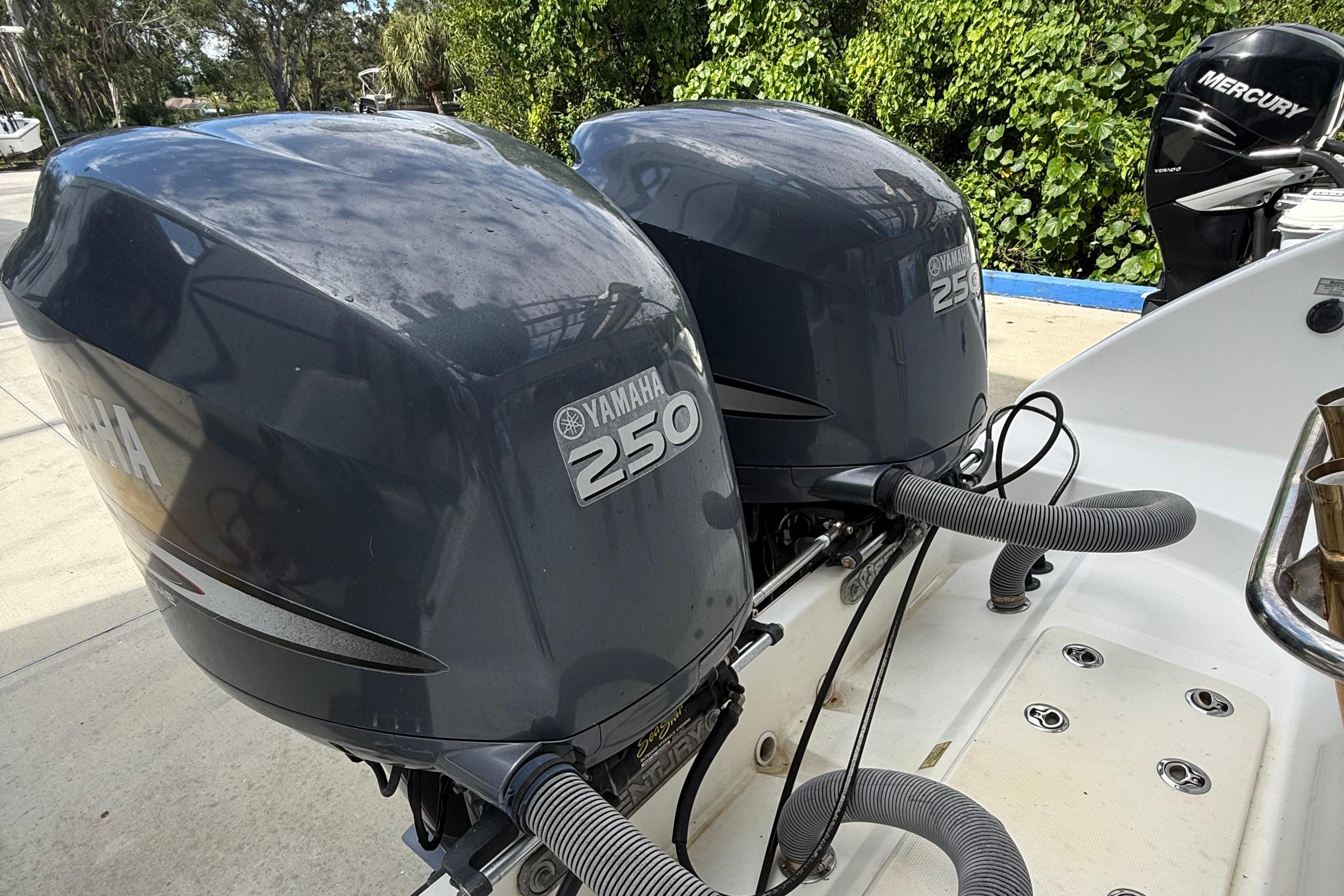 Twin Yamaha 250 outboard engines on a 2008 Century 2901 Center Console boat.