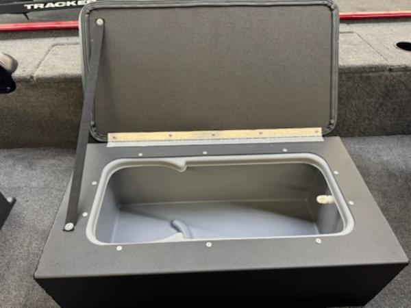 Open storage compartment in 2025 Tracker Panfish 17 boat.