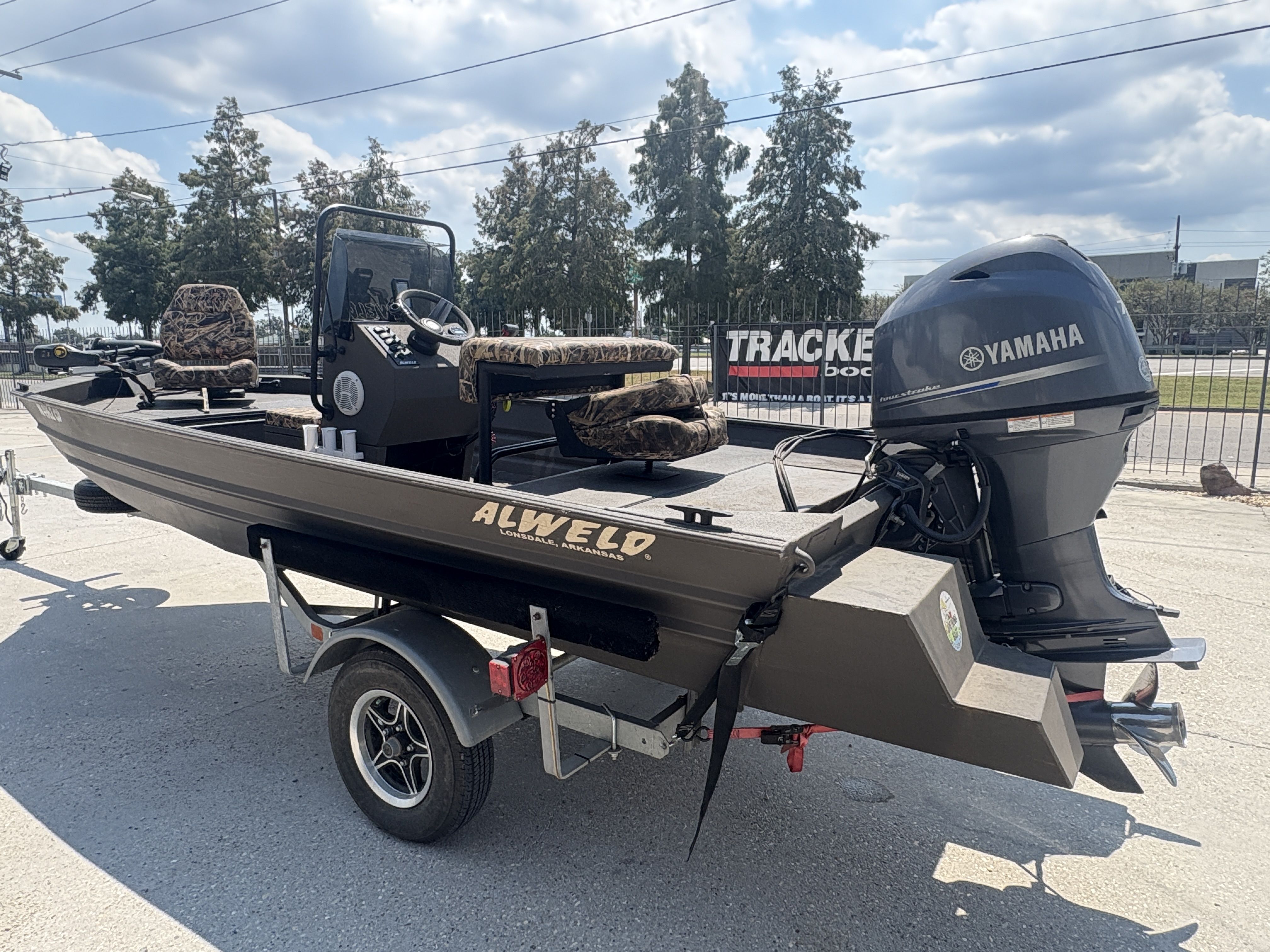 2023 Alweld 16x52 Marsh boat with Yamaha motor on trailer.