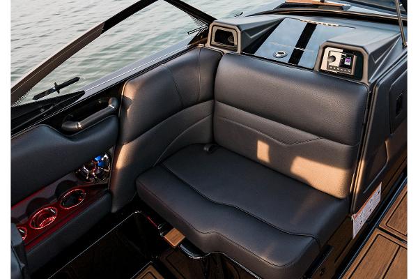 Manufacturer Provided Image: 2025 Moomba Mojo boat interior with sleek black seating and modern dashboard design.