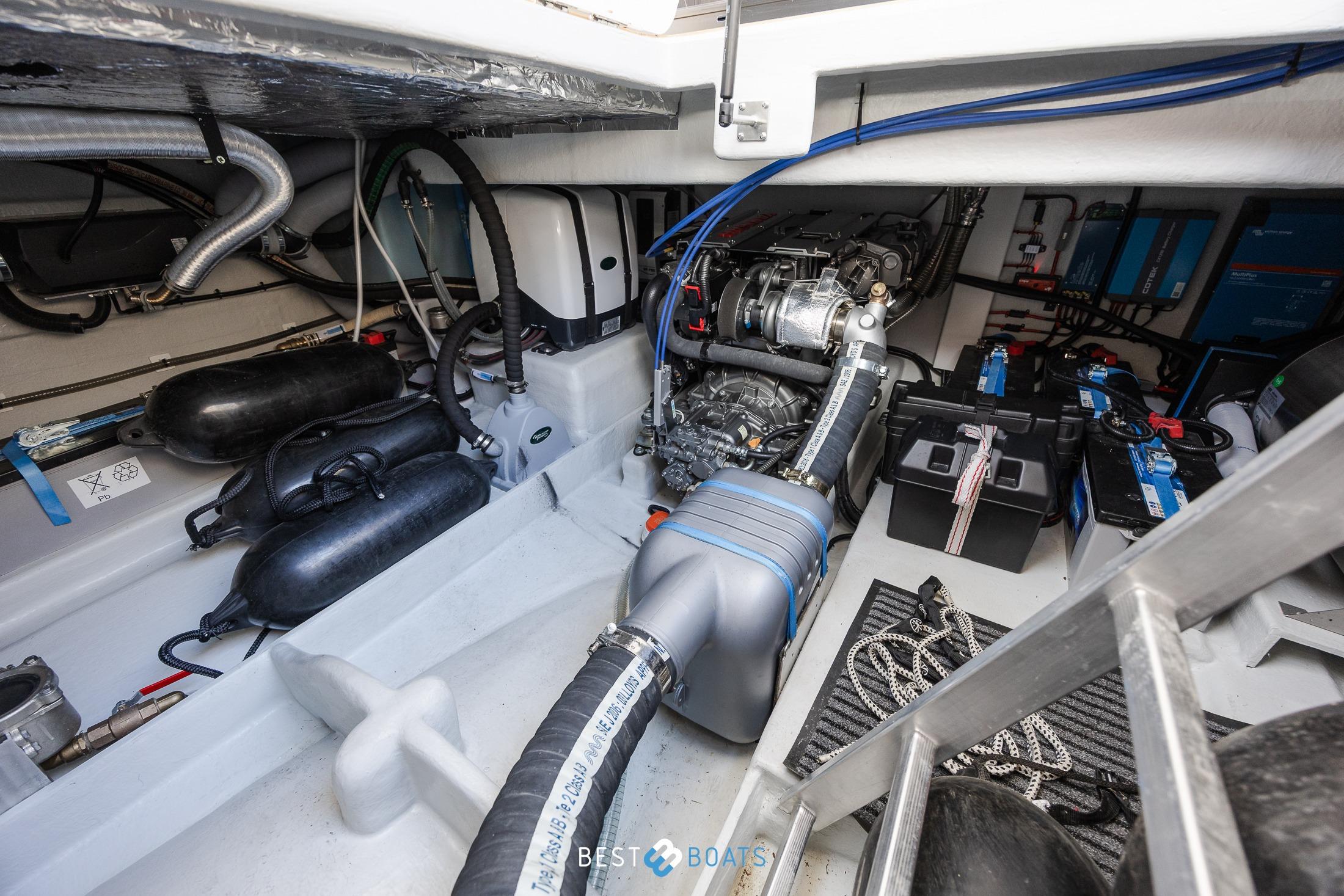 Engine room of 2023 Cobra Yachts Futura 36 Premium Fly, showcasing advanced marine equipment.