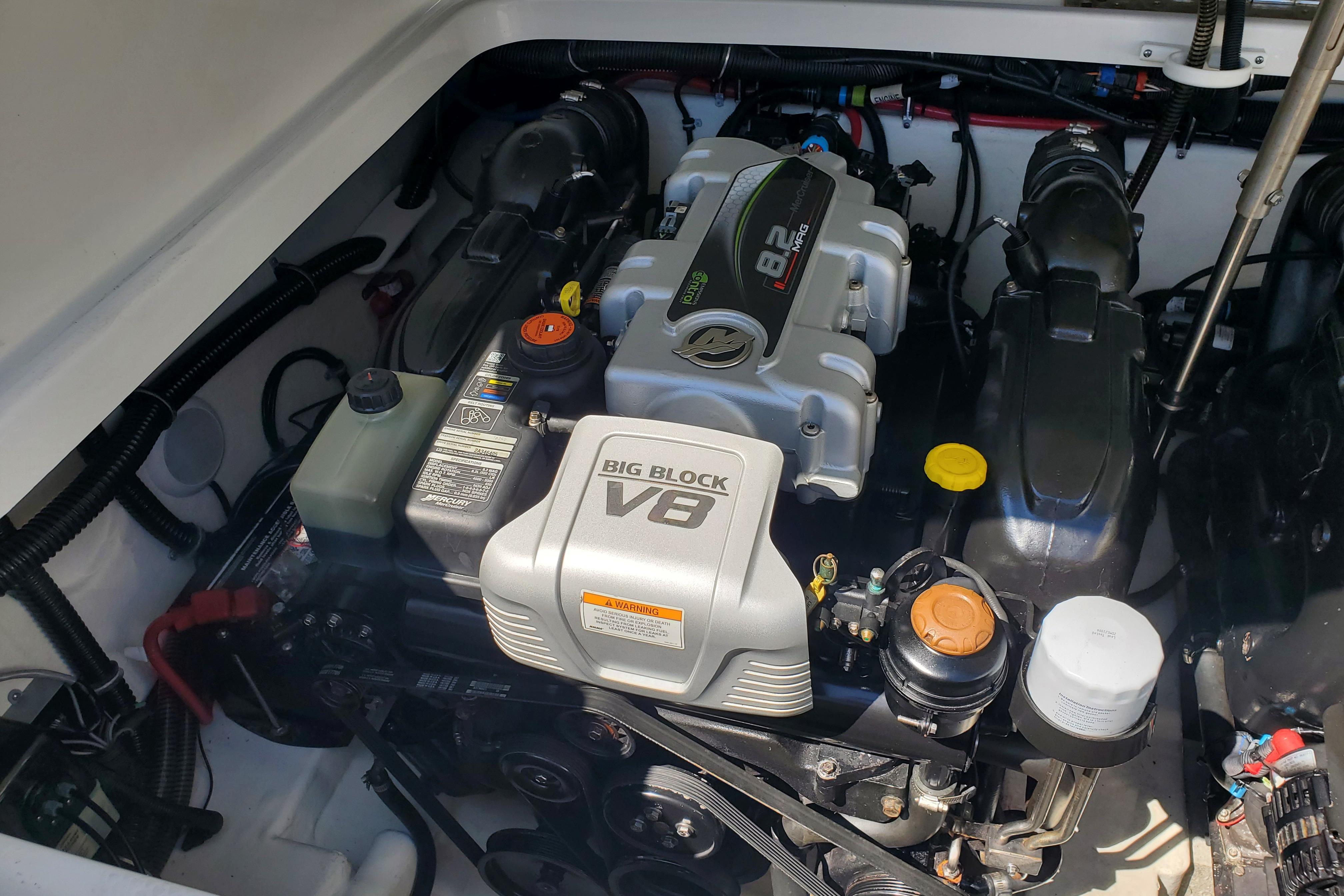 2018 Formula 310 Bowrider engine compartment with Big Block V8 engine.