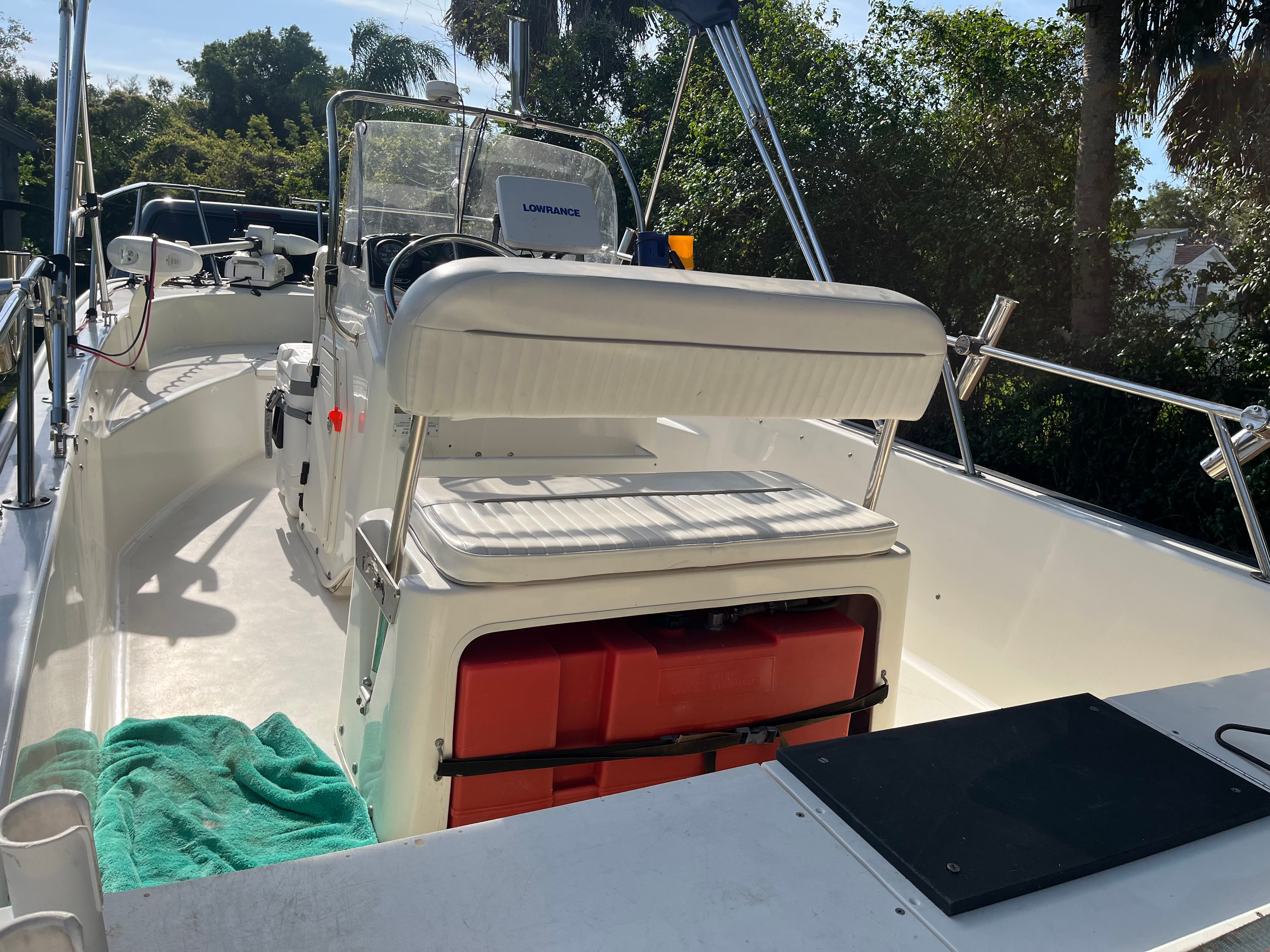 Interior view of a 2005 Boston Whaler 170 Montauk boat.