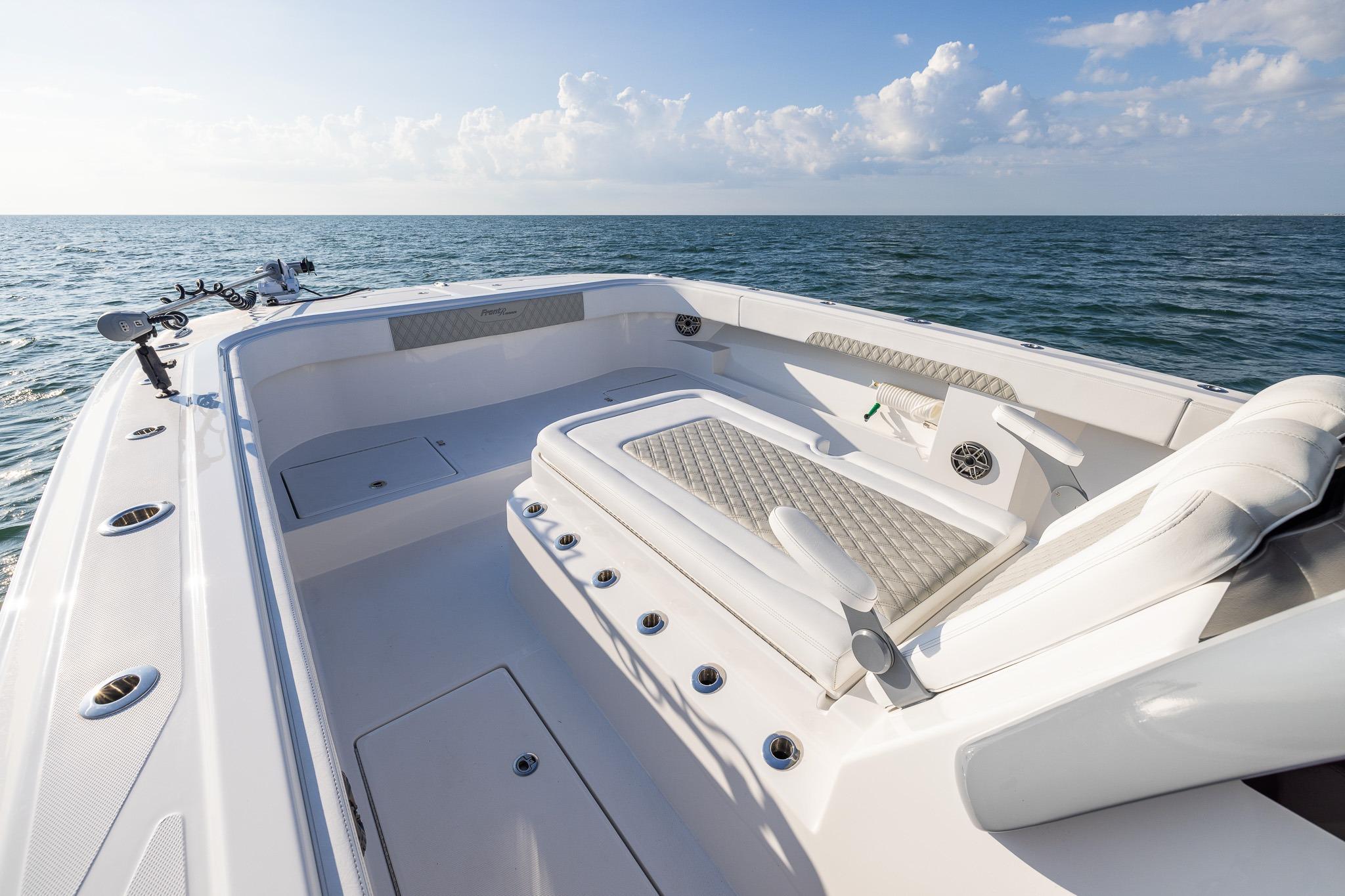 Luxurious 2026 Front Runner 37 Catamaran with spacious seating on open water.