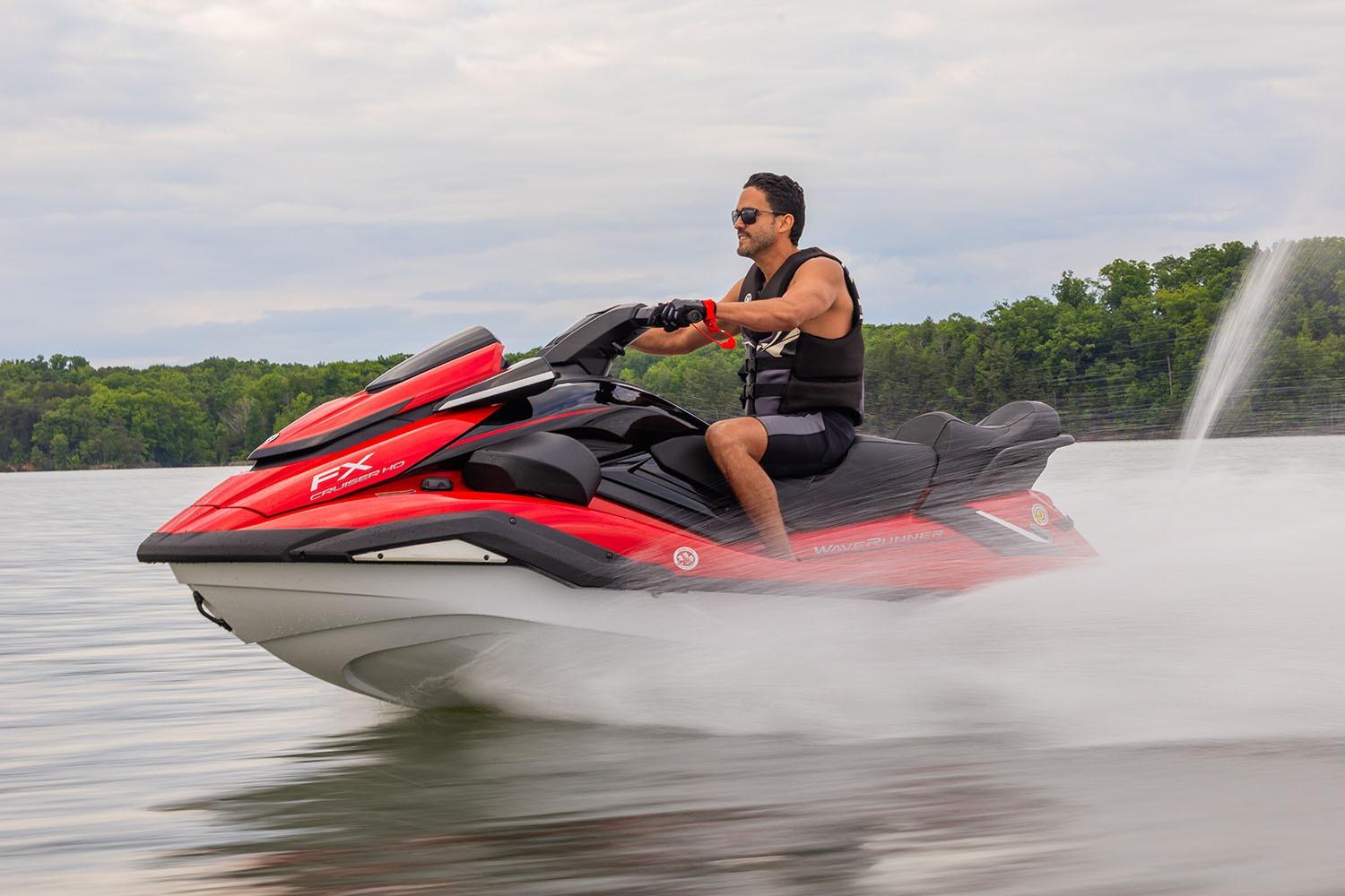 Manufacturer Provided Image: 2026 Yamaha WaveRunner FX Cruiser HO speeding on a lake with a rider.