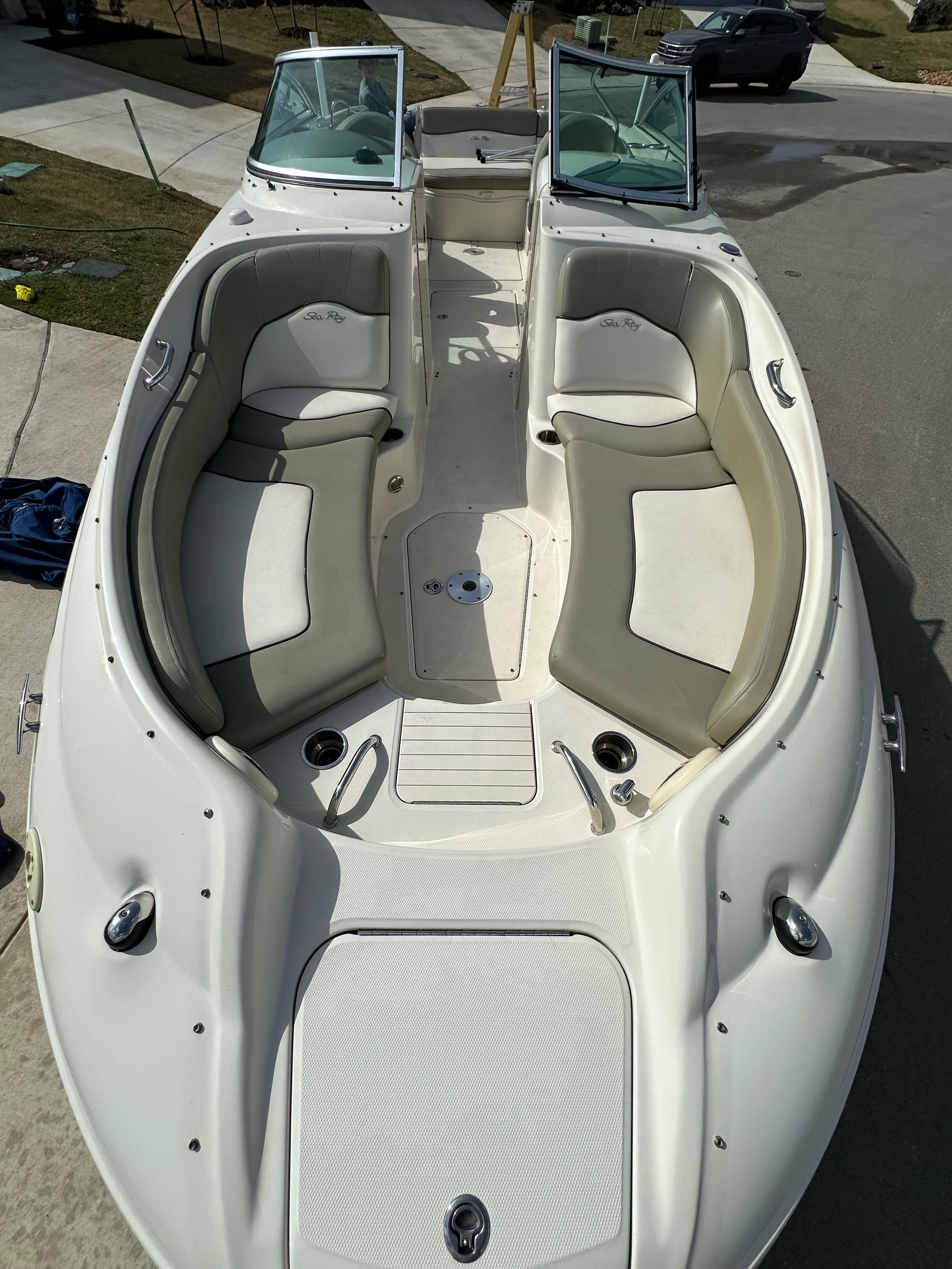 2006 Sea Ray 240 Sundeck boat with open bow view.