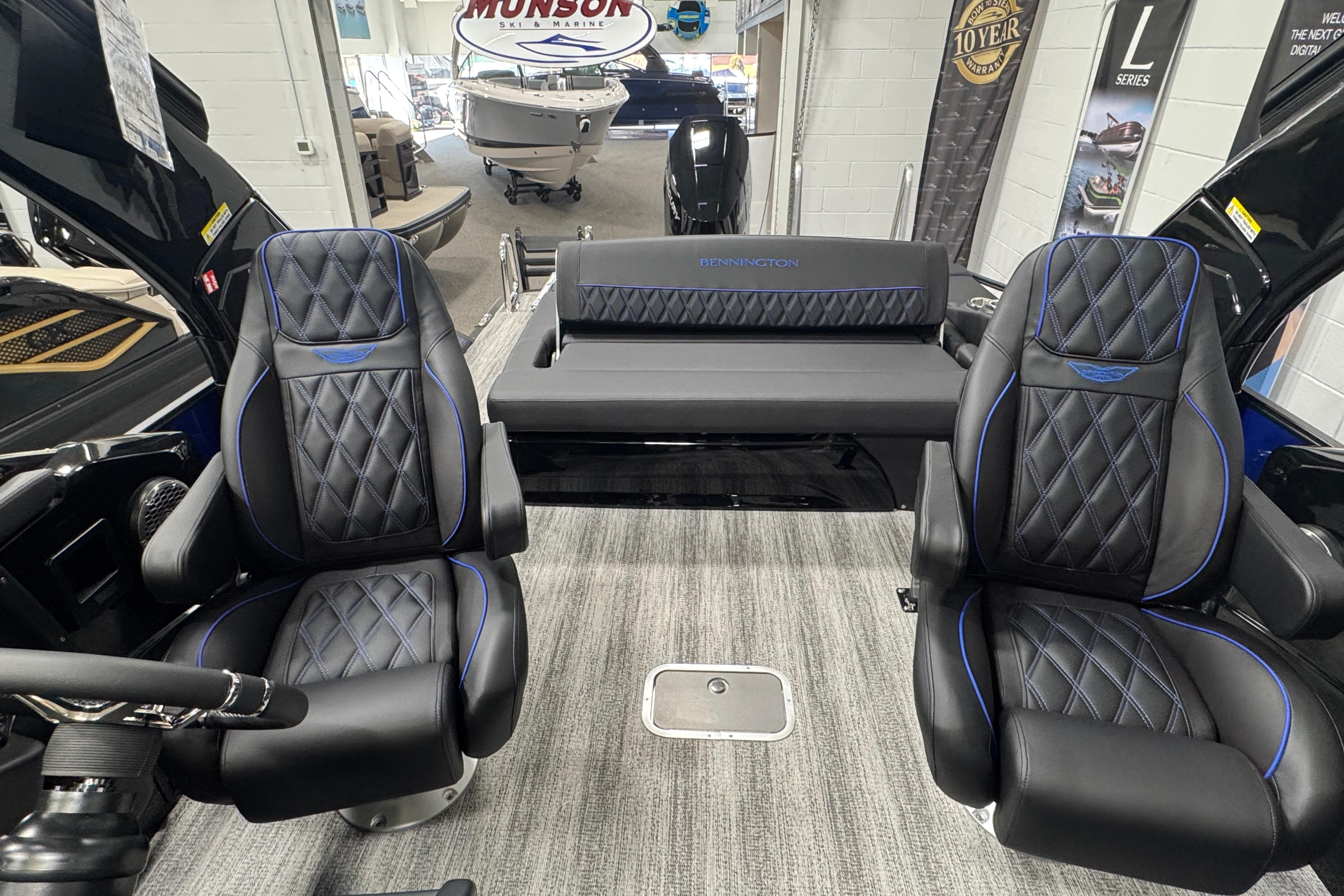 2026 Bennington 25 QSBWASE boat interior with luxury seating and modern design.
