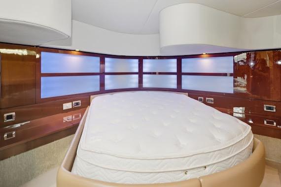 Luxurious bedroom interior of 2008 Sea Ray 47 Sedan Bridge yacht.
