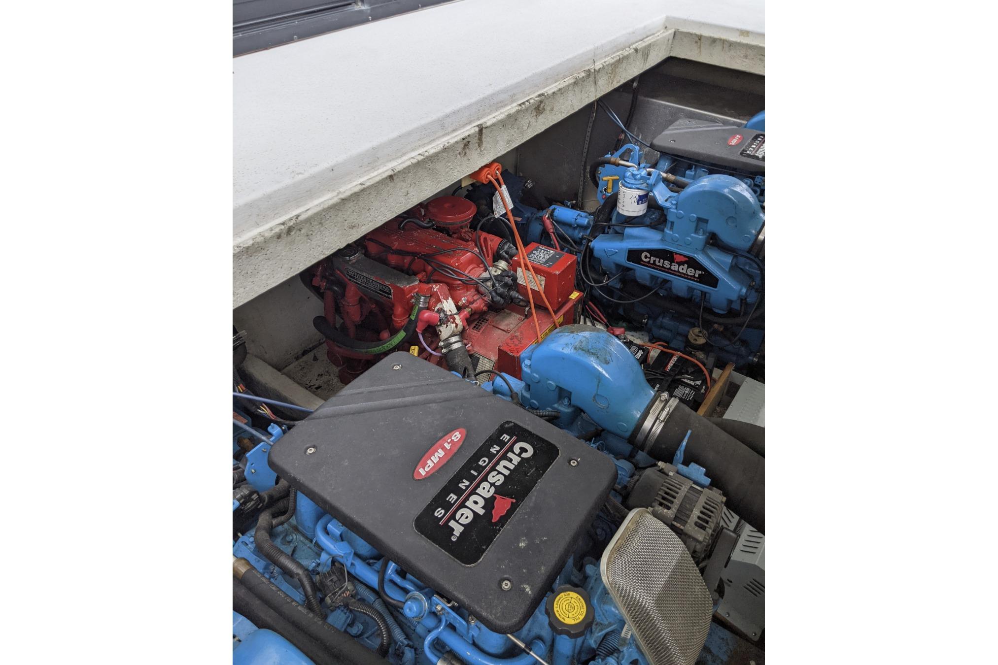 Engine compartment of a 2001 Gibson 50 Cabin Yacht with Crusader engines.