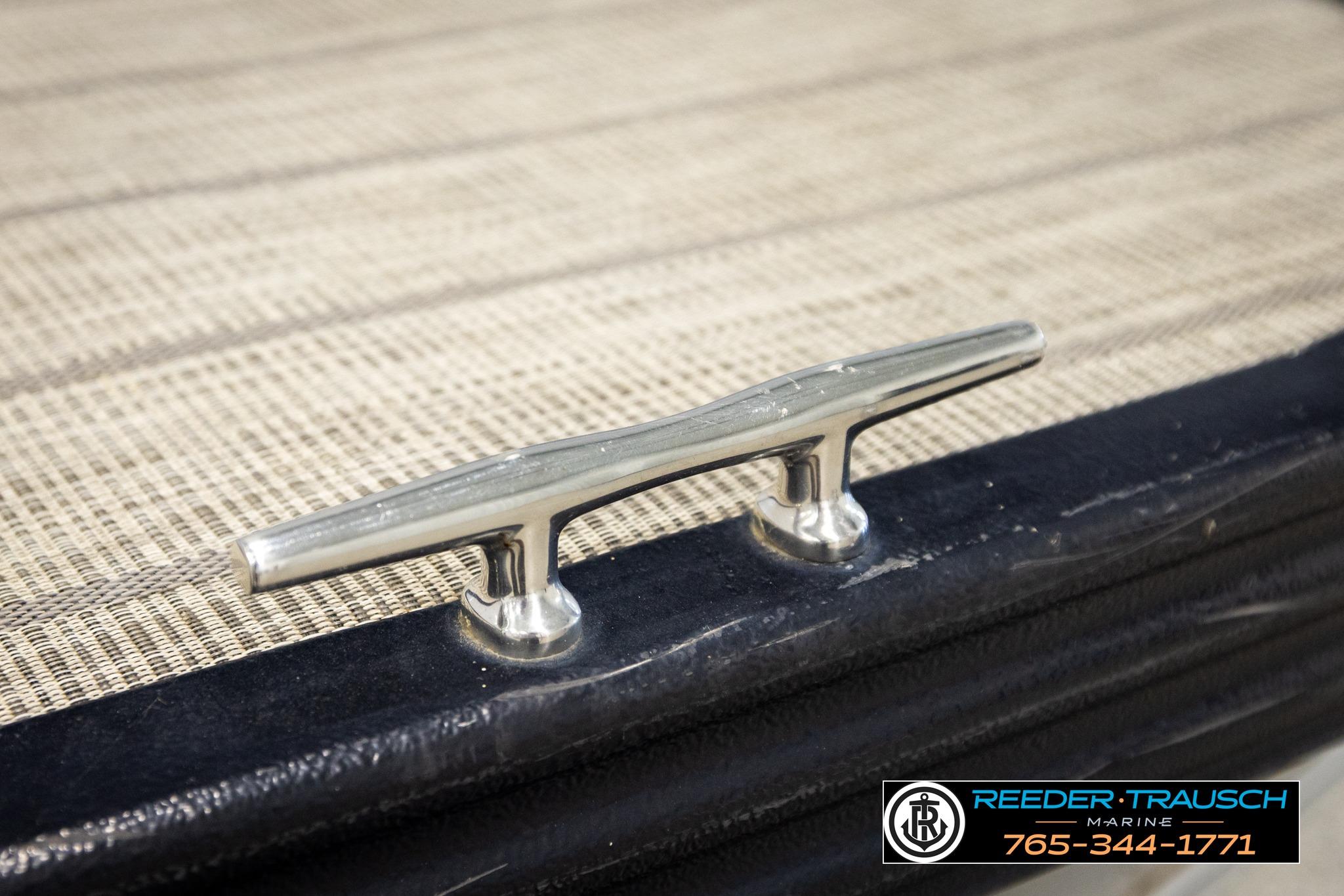 2019 Manitou Oasis SR VP boat cleat on textured deck surface.