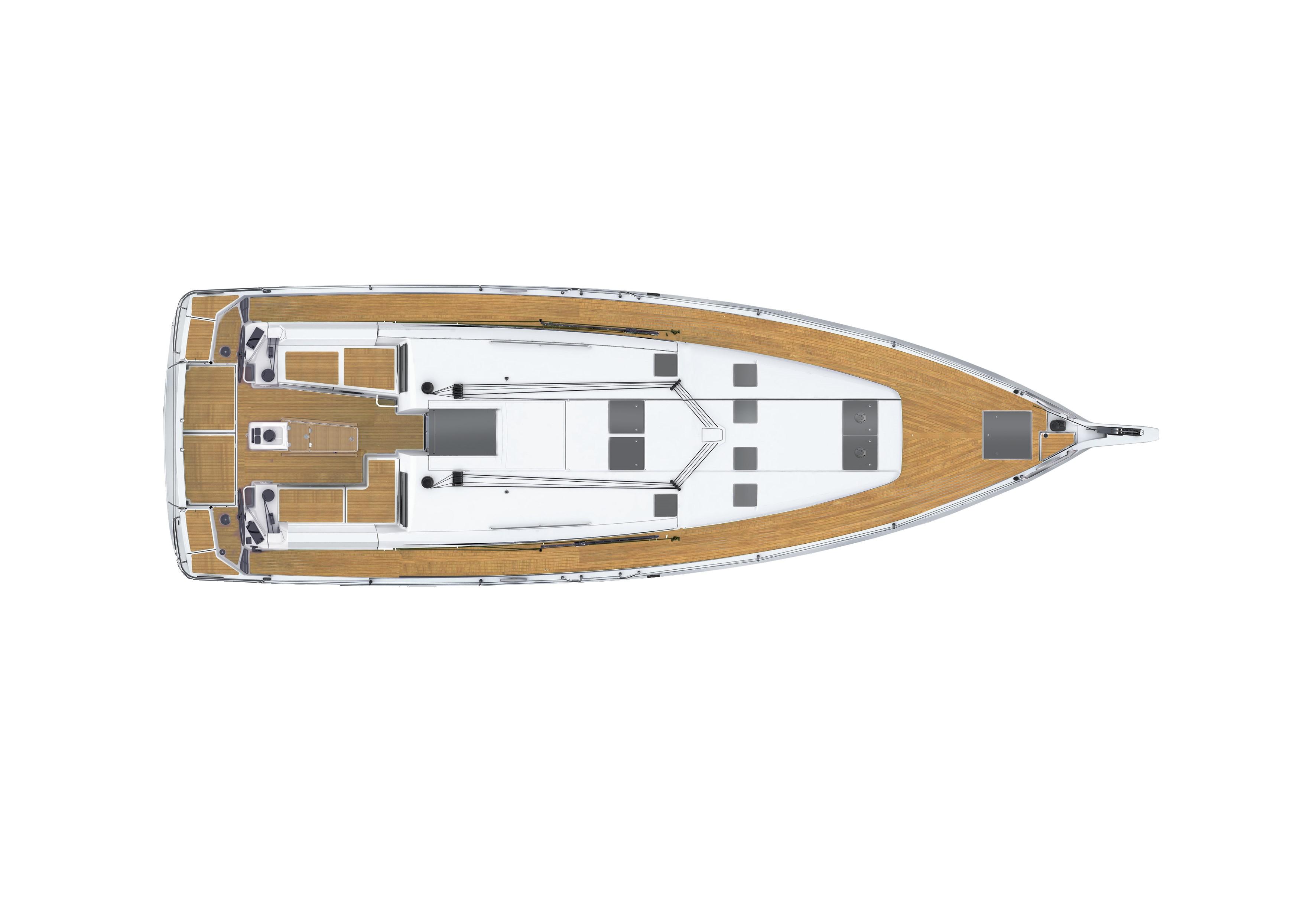 Top view of 2024 Jeanneau Sun Odyssey 490 sailboat layout.
