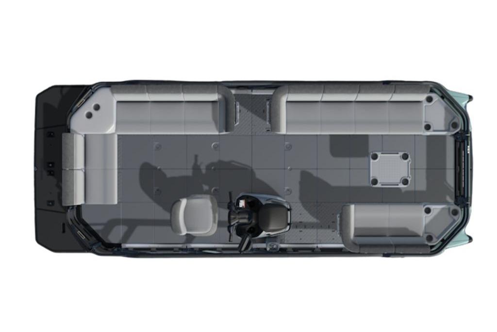 Top view of 2026 Sea-Doo Switch Cruise 21 pontoon boat with spacious seating layout.