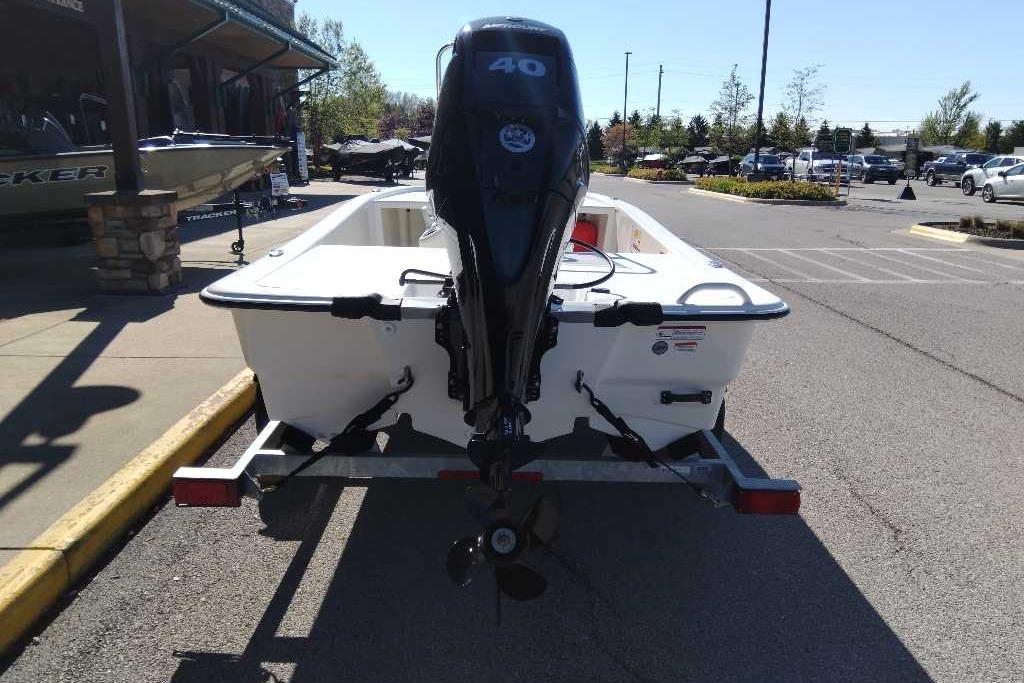 2026 Mako Pro Skiff 13 CC boat on trailer, featuring a 40 HP outboard motor.