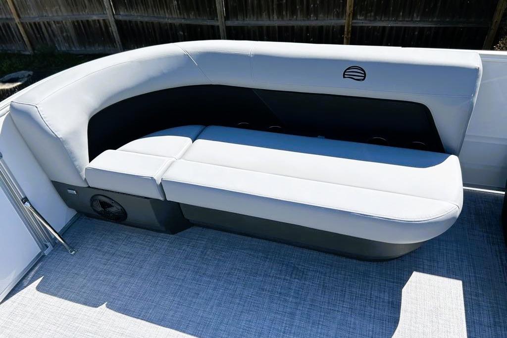 2026 Sun Tracker Party Barge 16 DLX interior seating with sleek, modern design.