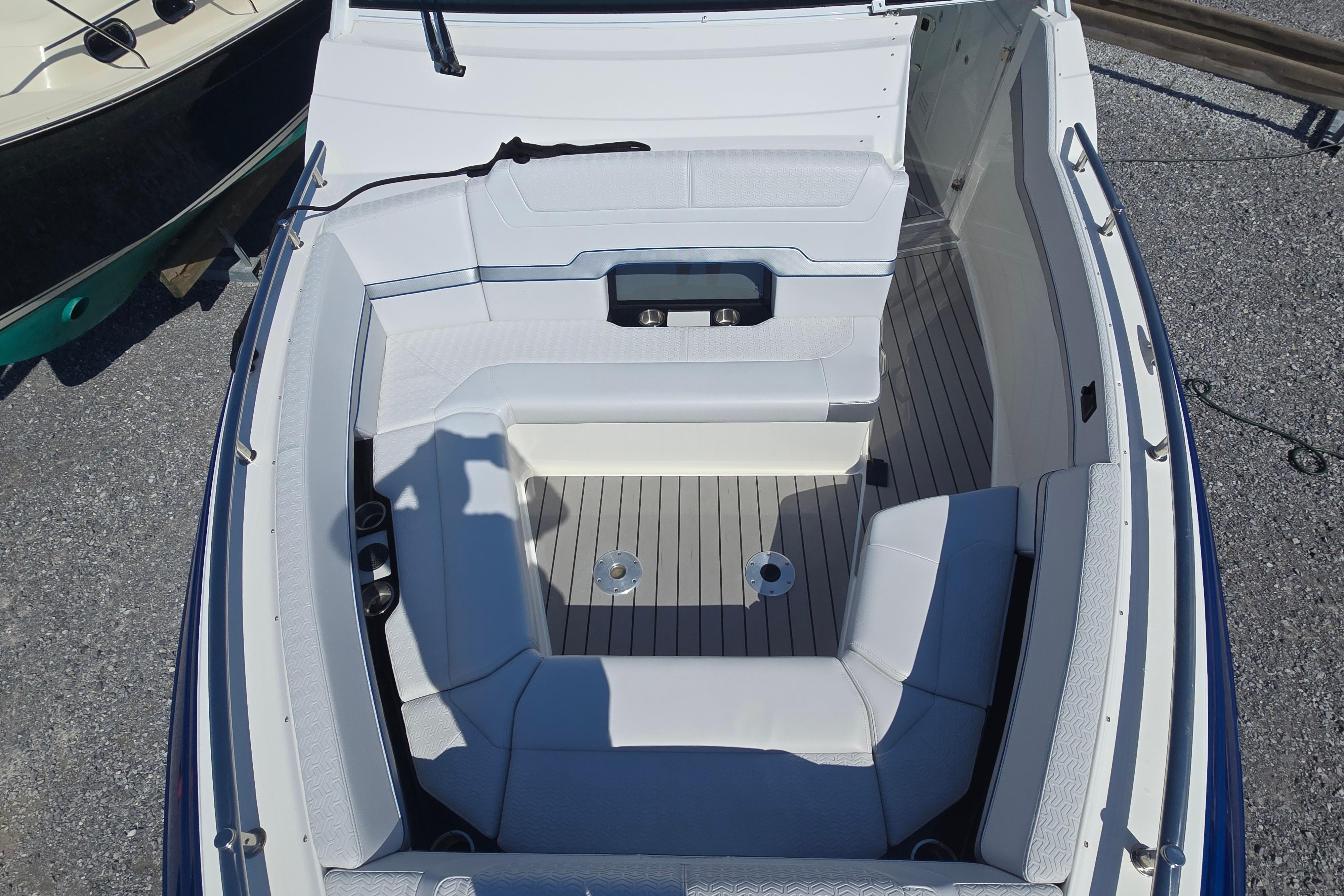 2025 Formula 380 Super Sport Crossover OB boat interior with spacious seating and sleek design.