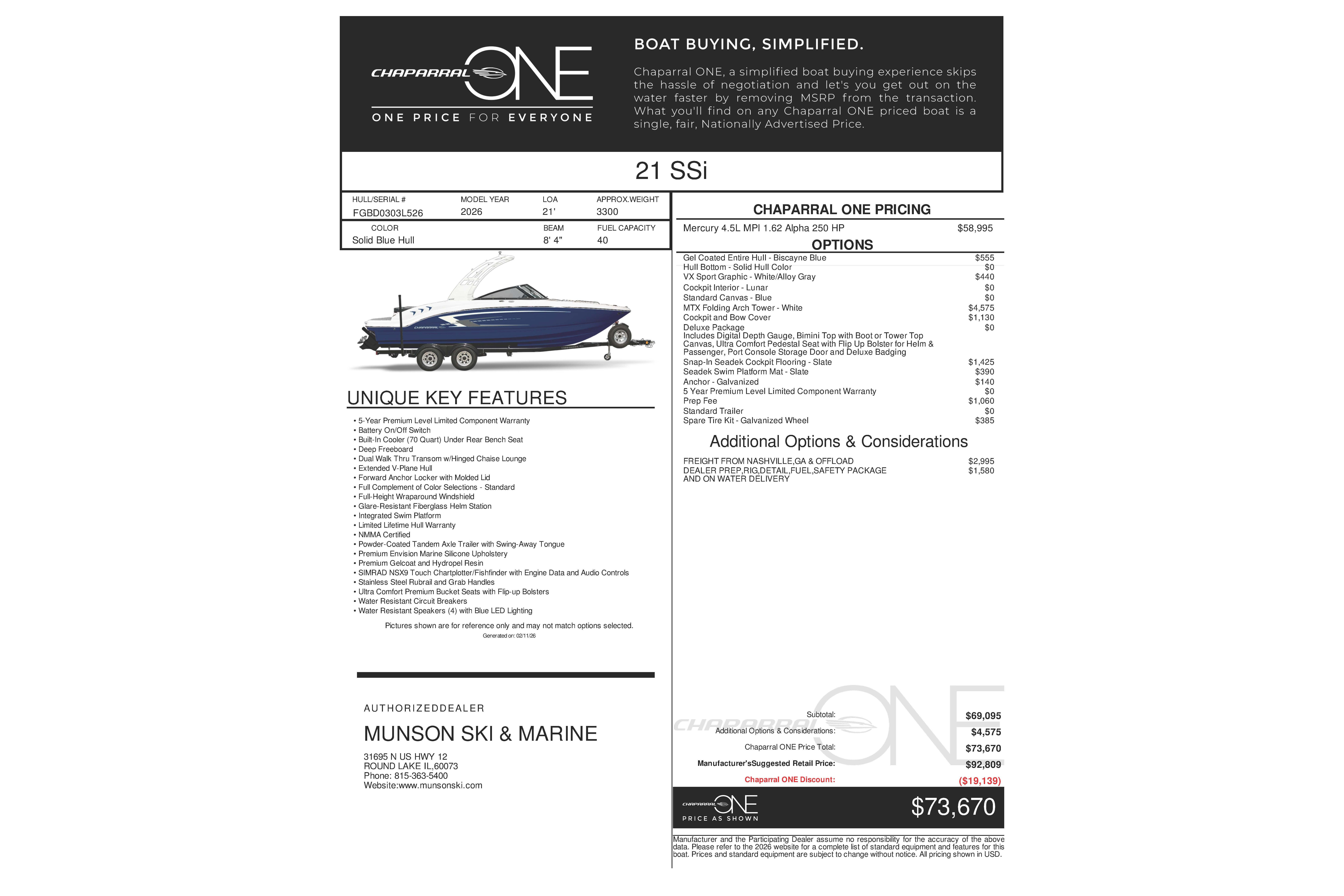 2026 Chaparral 21 SSi boat brochure with pricing, features, and options.