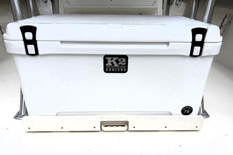 White K2 cooler on 2024 Key West 239 FS boat deck.