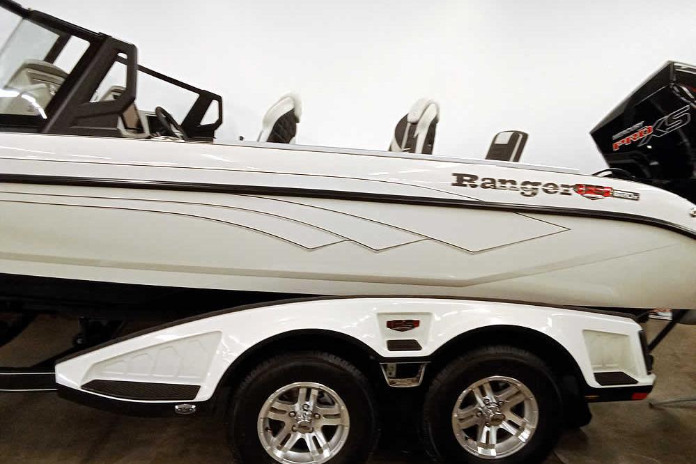 2026 Ranger 620xFS Pro boat on trailer, featuring sleek design and modern features.