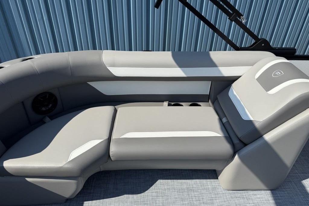 2026 Premier 220 Sunscape RF boat interior with gray and white seating.