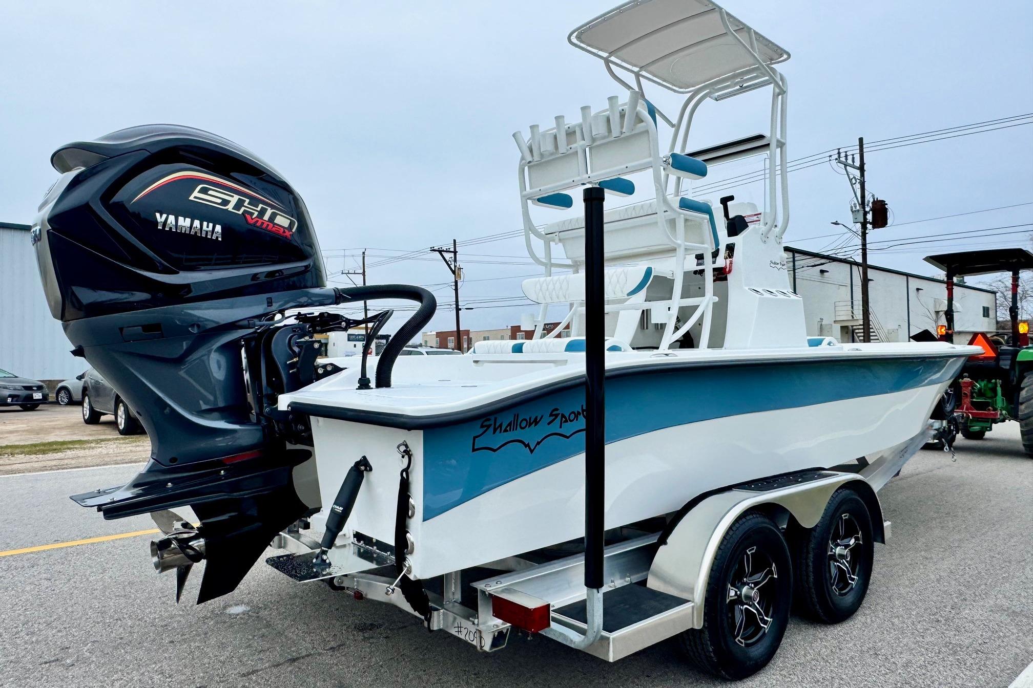 2026 Shallow Sport 24 Modified V boat with Yamaha engine on trailer.