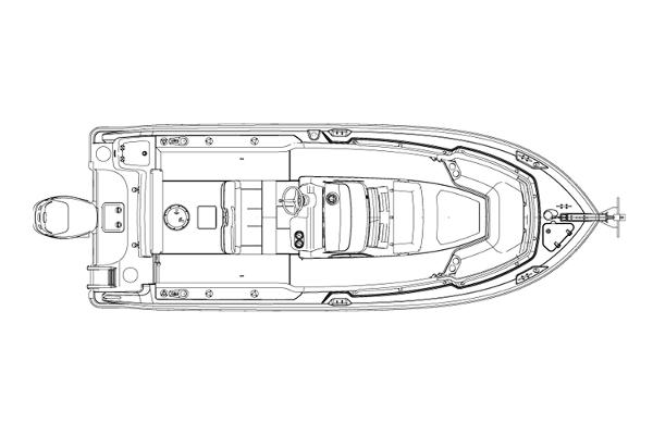 Manufacturer Provided Image: Top view blueprint of 2024 Boston Whaler 230 Outrage boat model.
